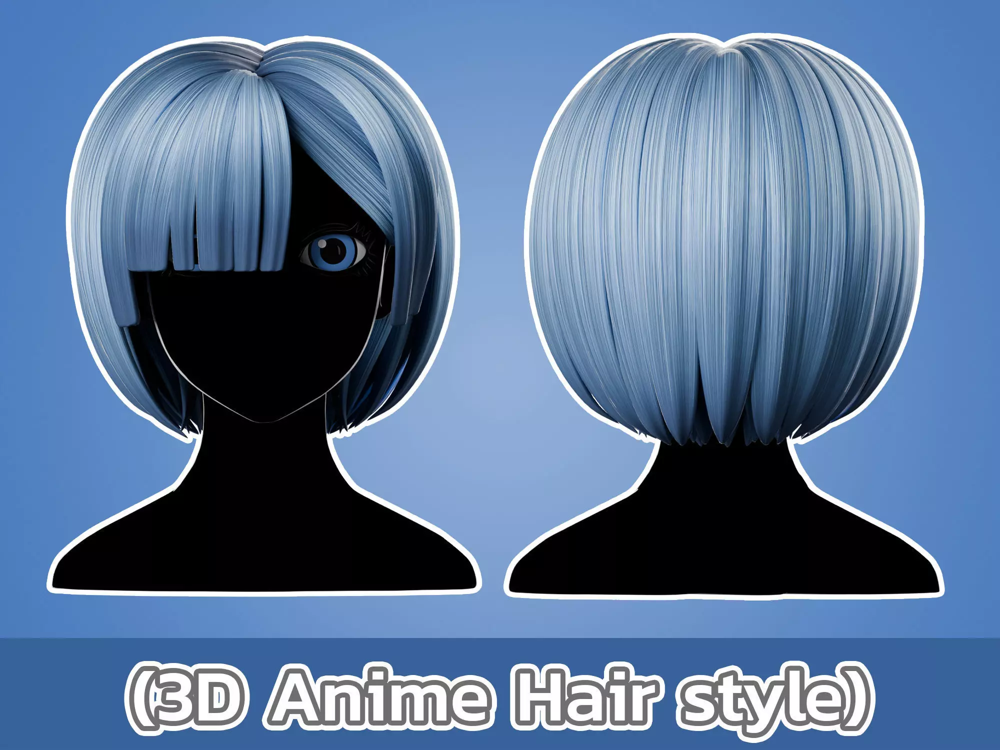 Anime hair style 29 Low-poly 3D model_0