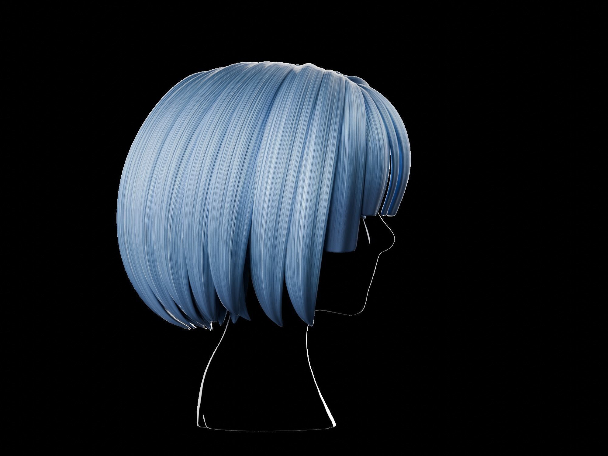 Anime hair style 29 Low-poly 3D model_7
