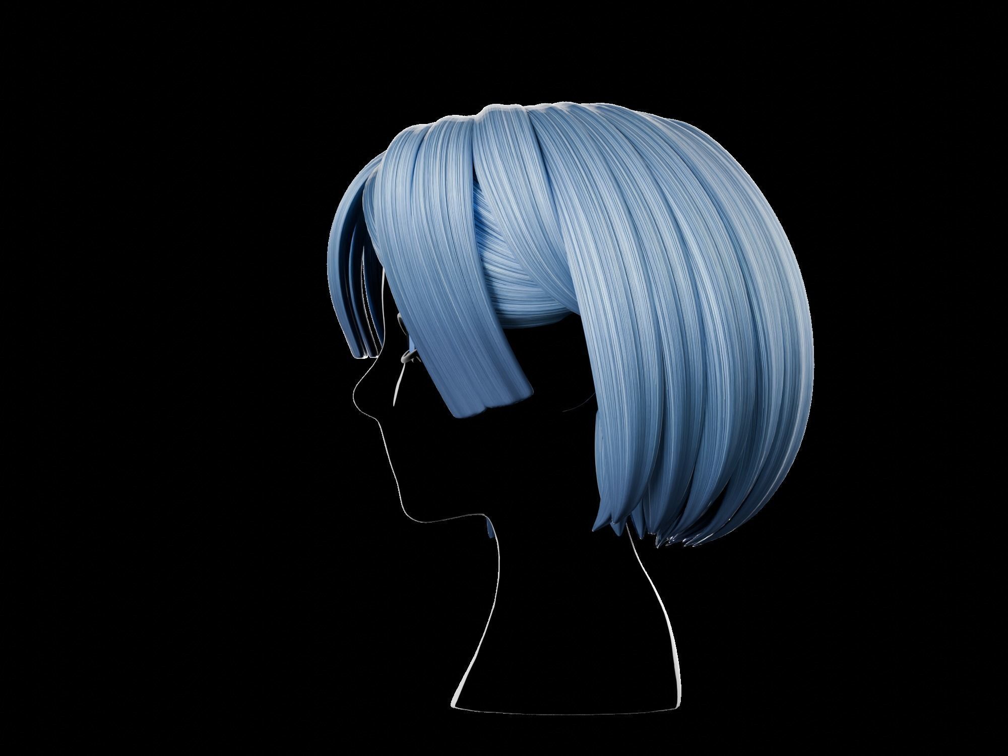 Anime hair style 29 Low-poly 3D model_3
