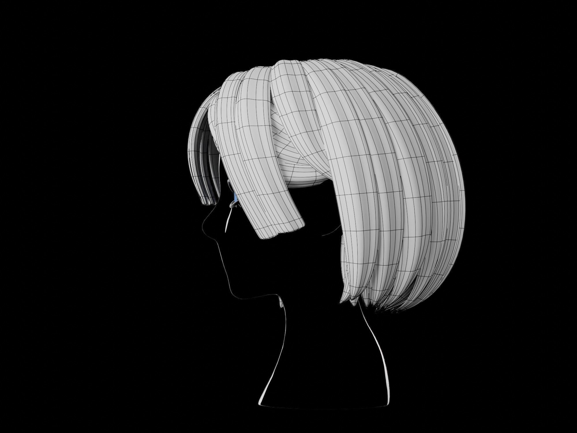 Anime hair style 29 Low-poly 3D model_11