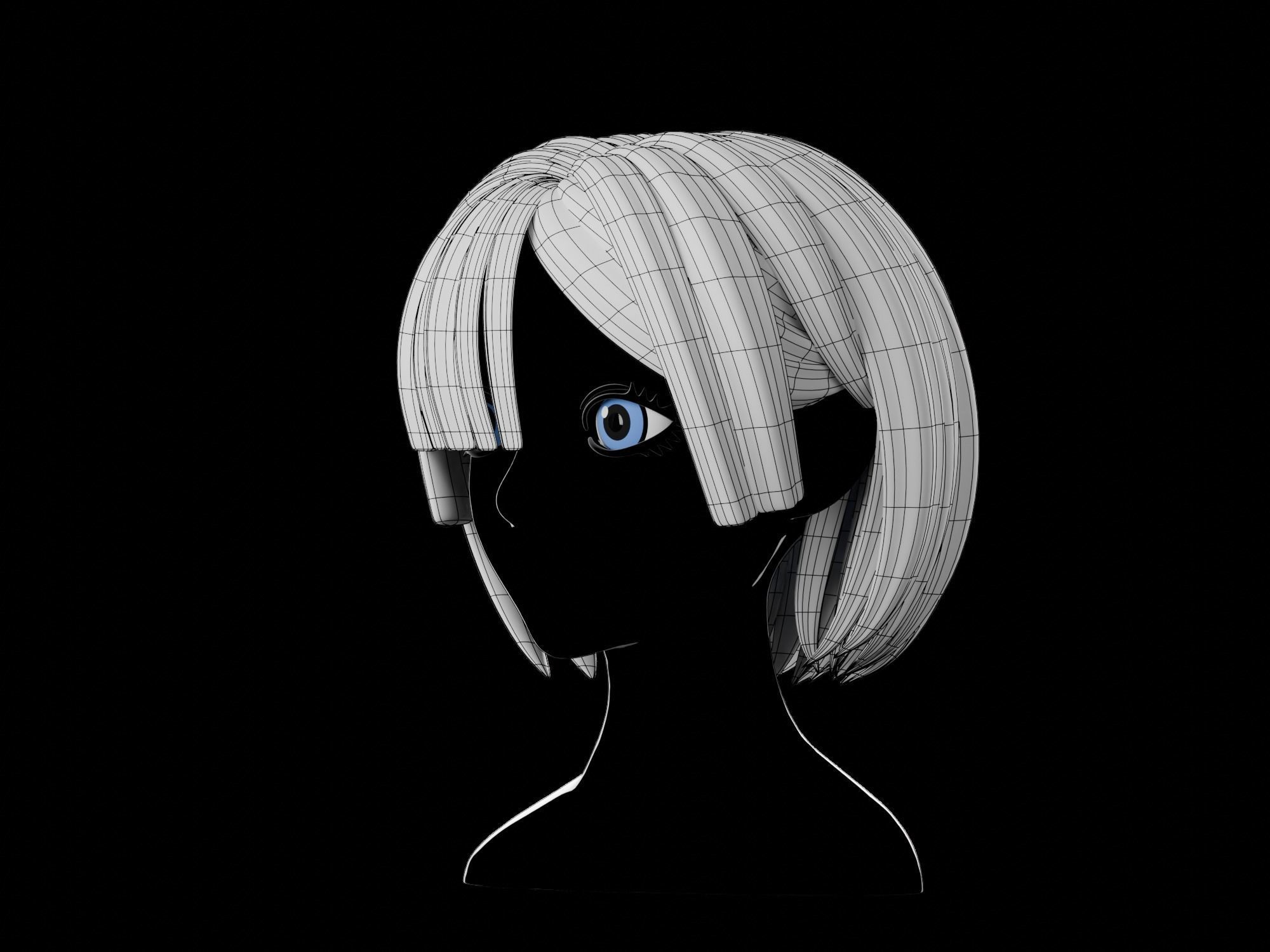 Anime hair style 29 Low-poly 3D model_10