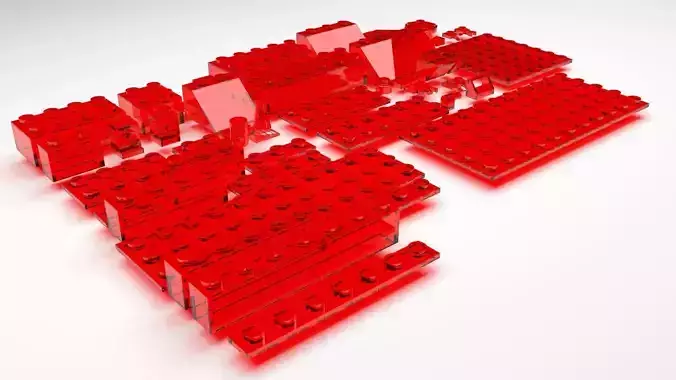 Red Glass Lego Bricks Set