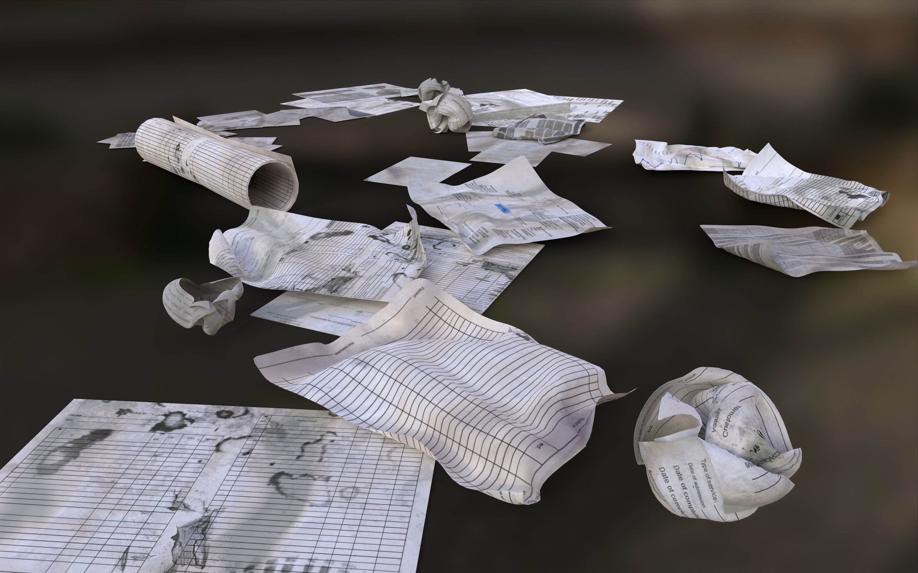 Scattered paper Low-poly 3D model_2