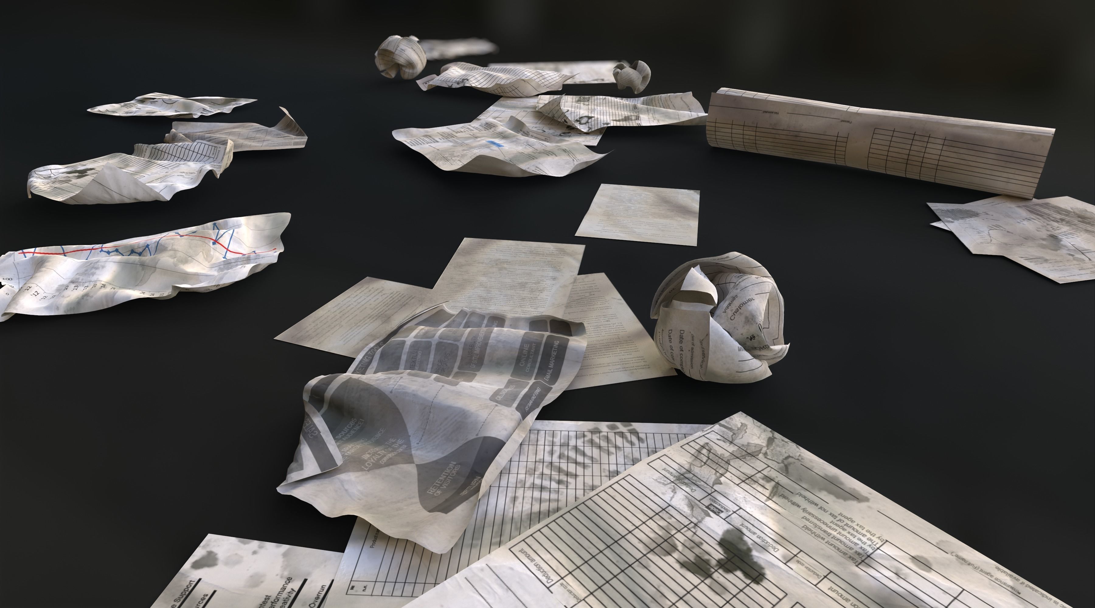 Scattered paper Low-poly 3D model_26
