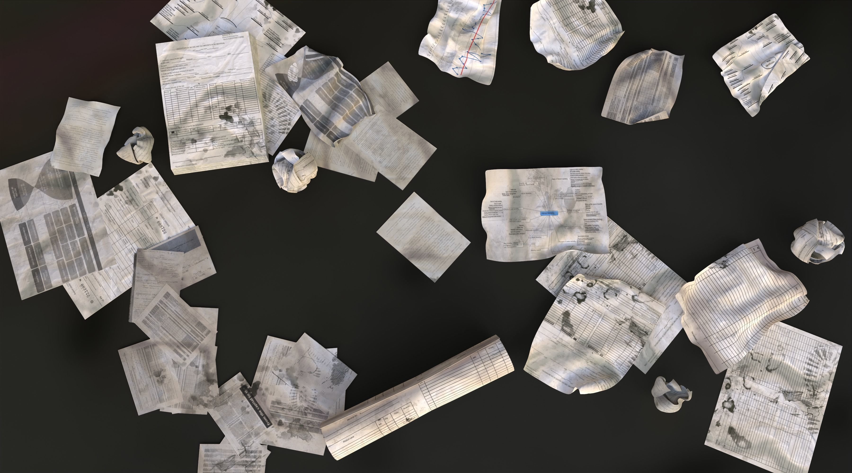Scattered paper Low-poly 3D model_24