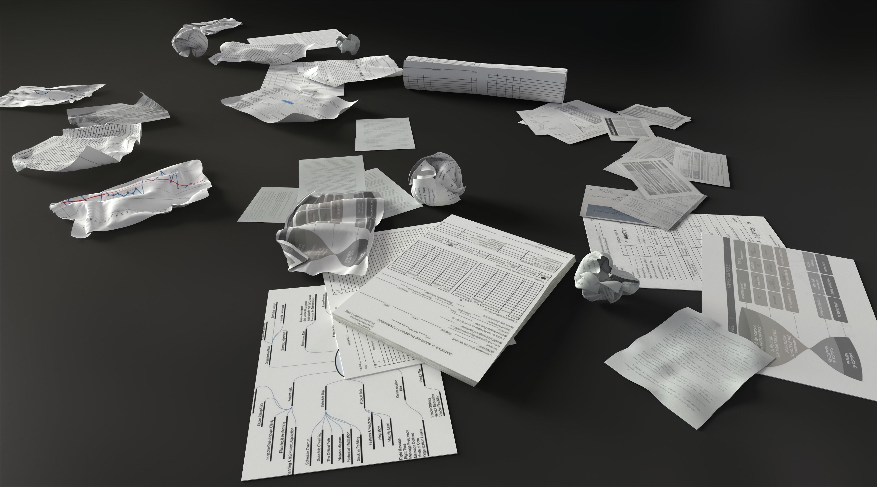 Scattered paper Low-poly 3D model_15