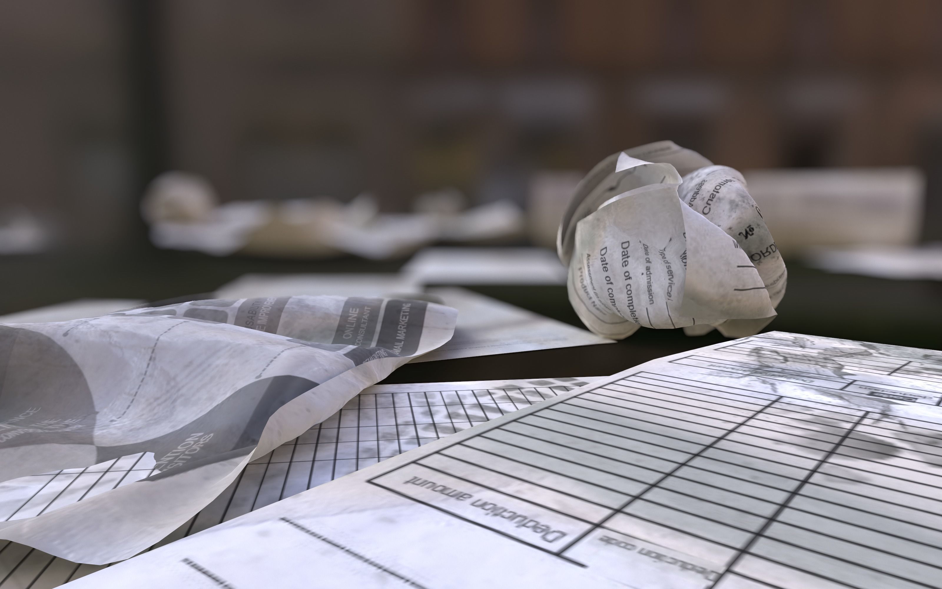 Scattered paper Low-poly 3D model_1