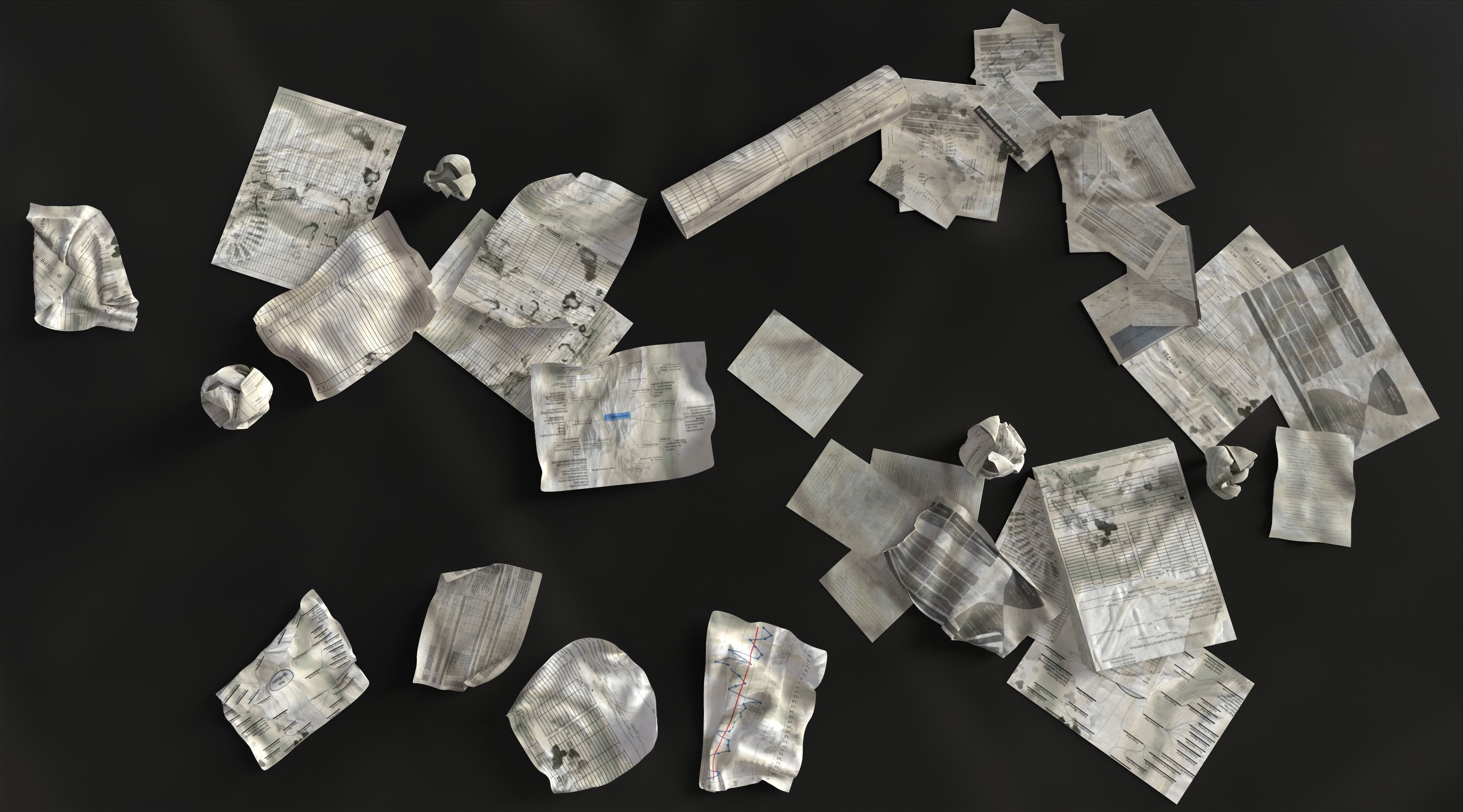 Scattered paper Low-poly 3D model_32