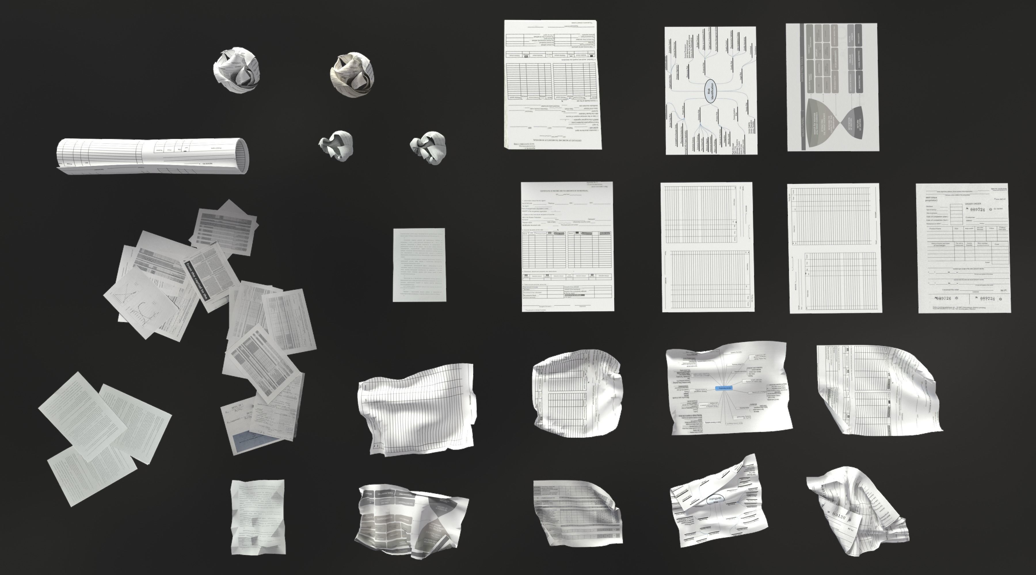 Scattered paper Low-poly 3D model_4