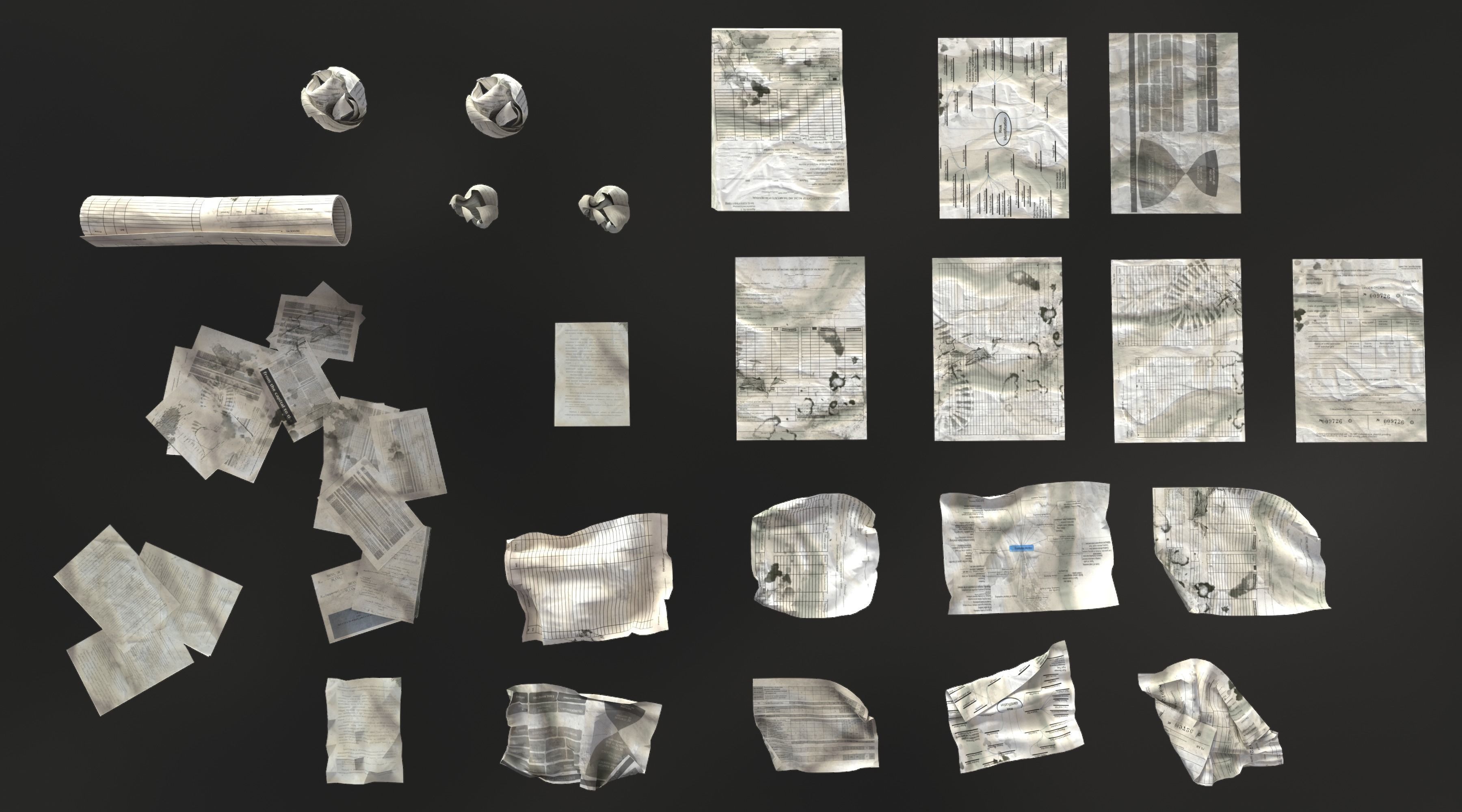 Scattered paper Low-poly 3D model_3