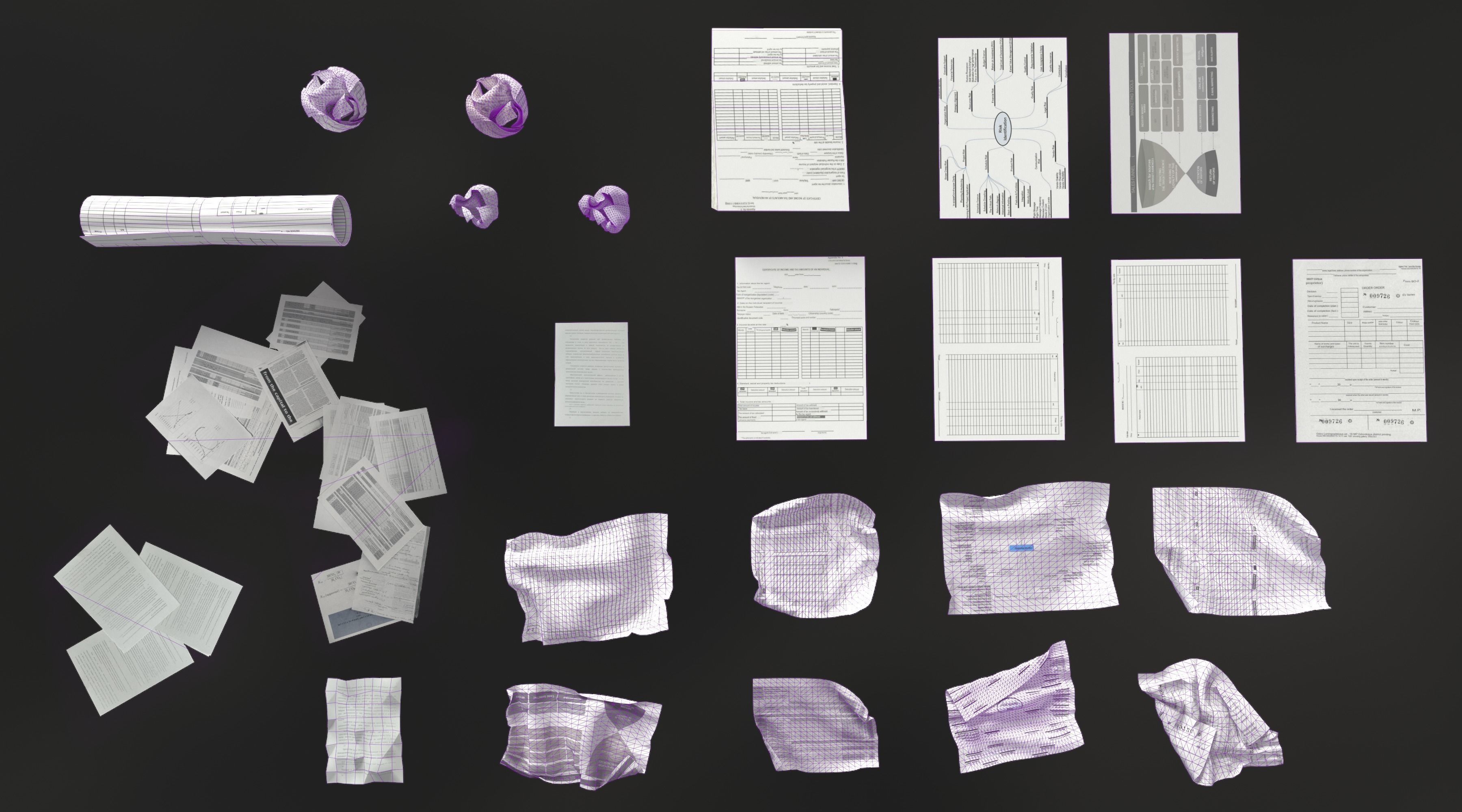 Scattered paper Low-poly 3D model_5