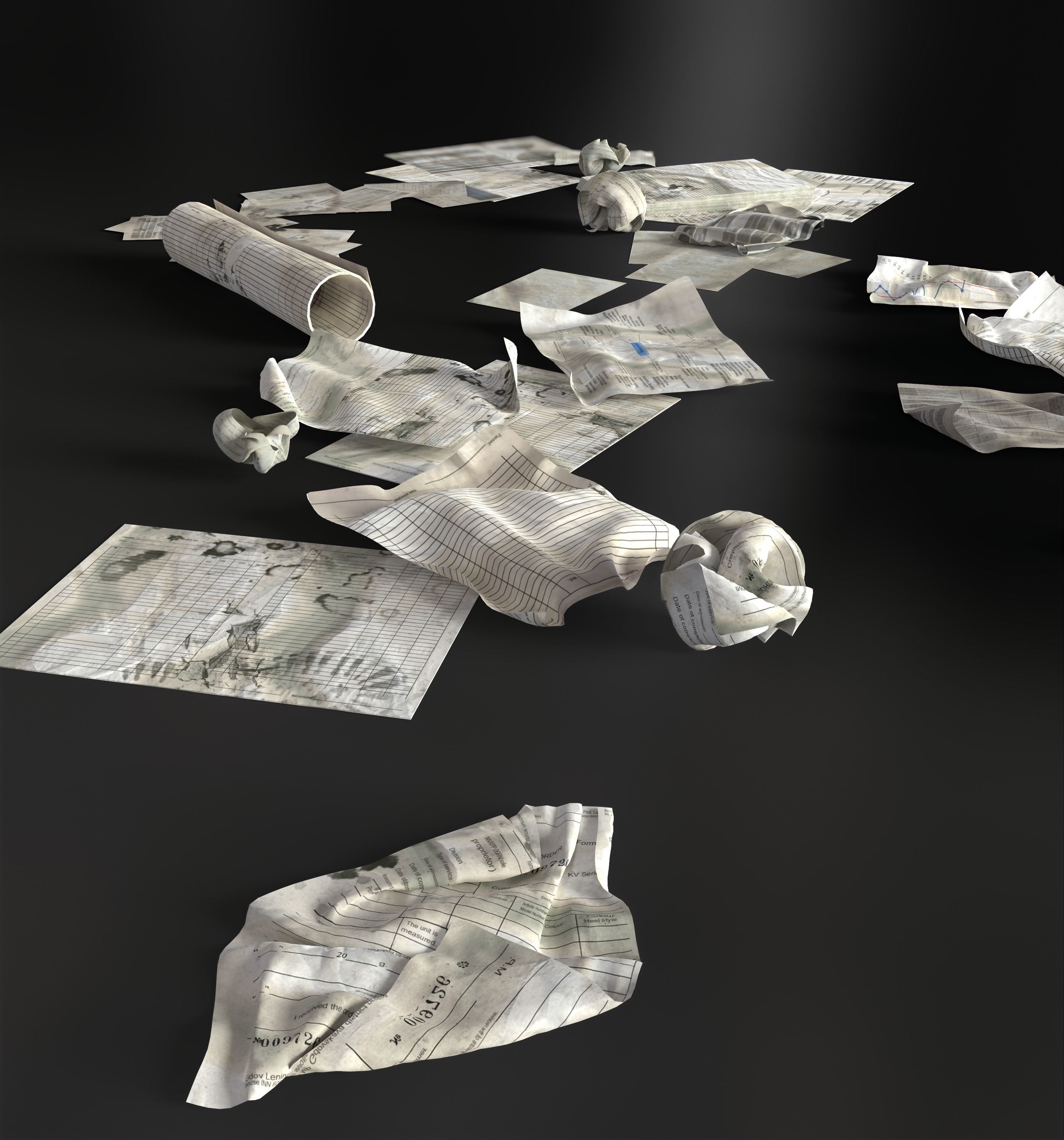 Scattered paper Low-poly 3D model_12