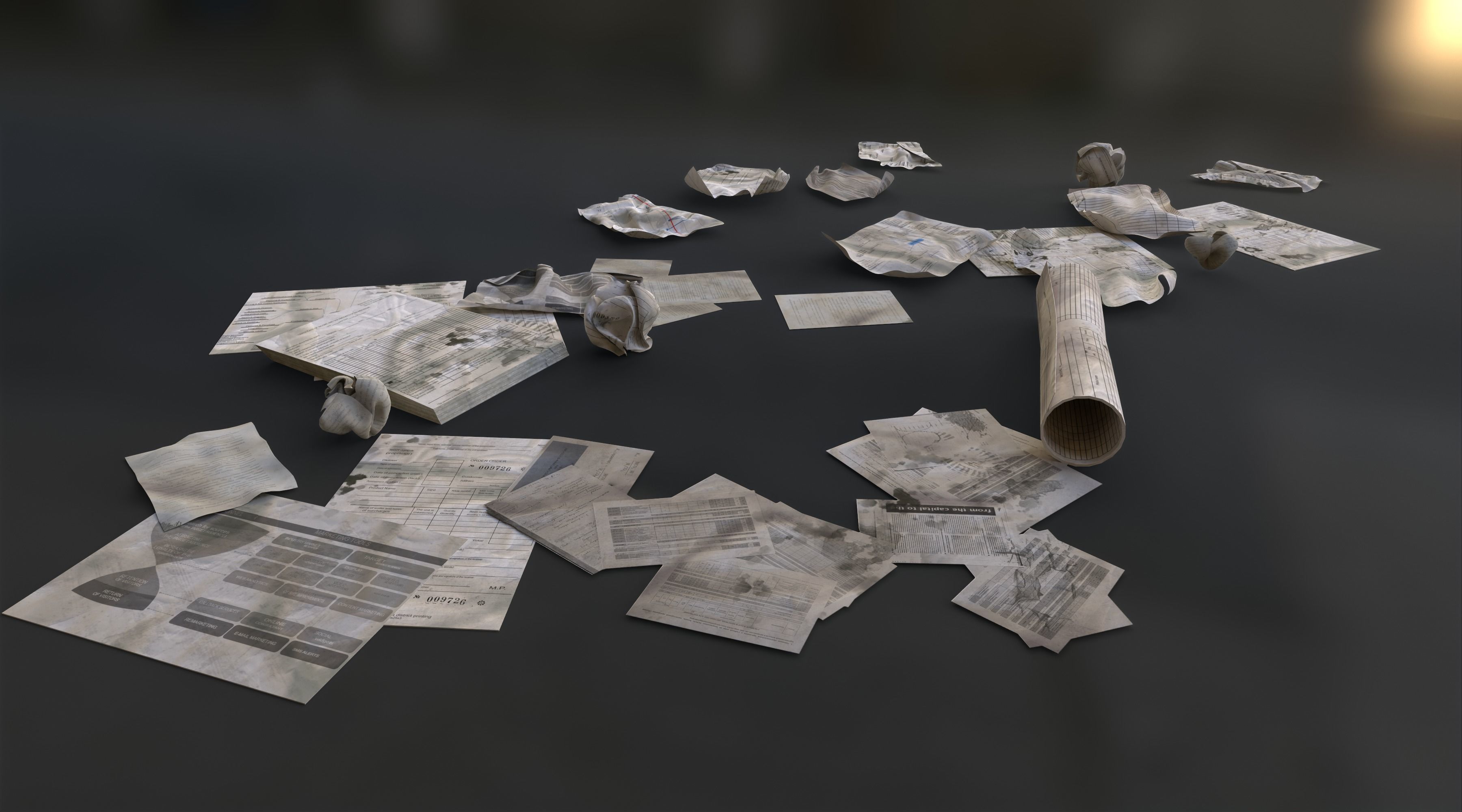 Scattered paper Low-poly 3D model_23