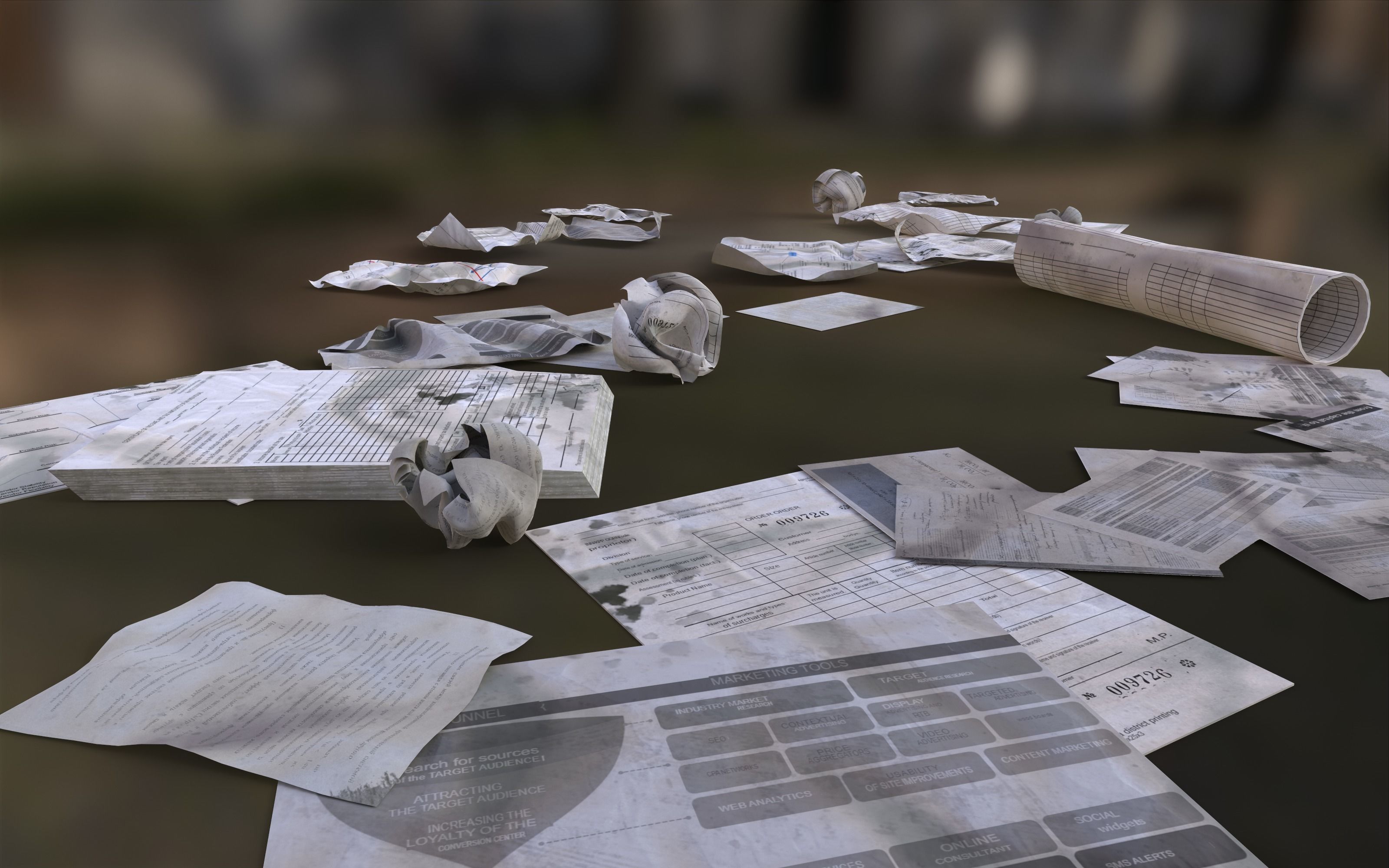Scattered paper Low-poly 3D model_7