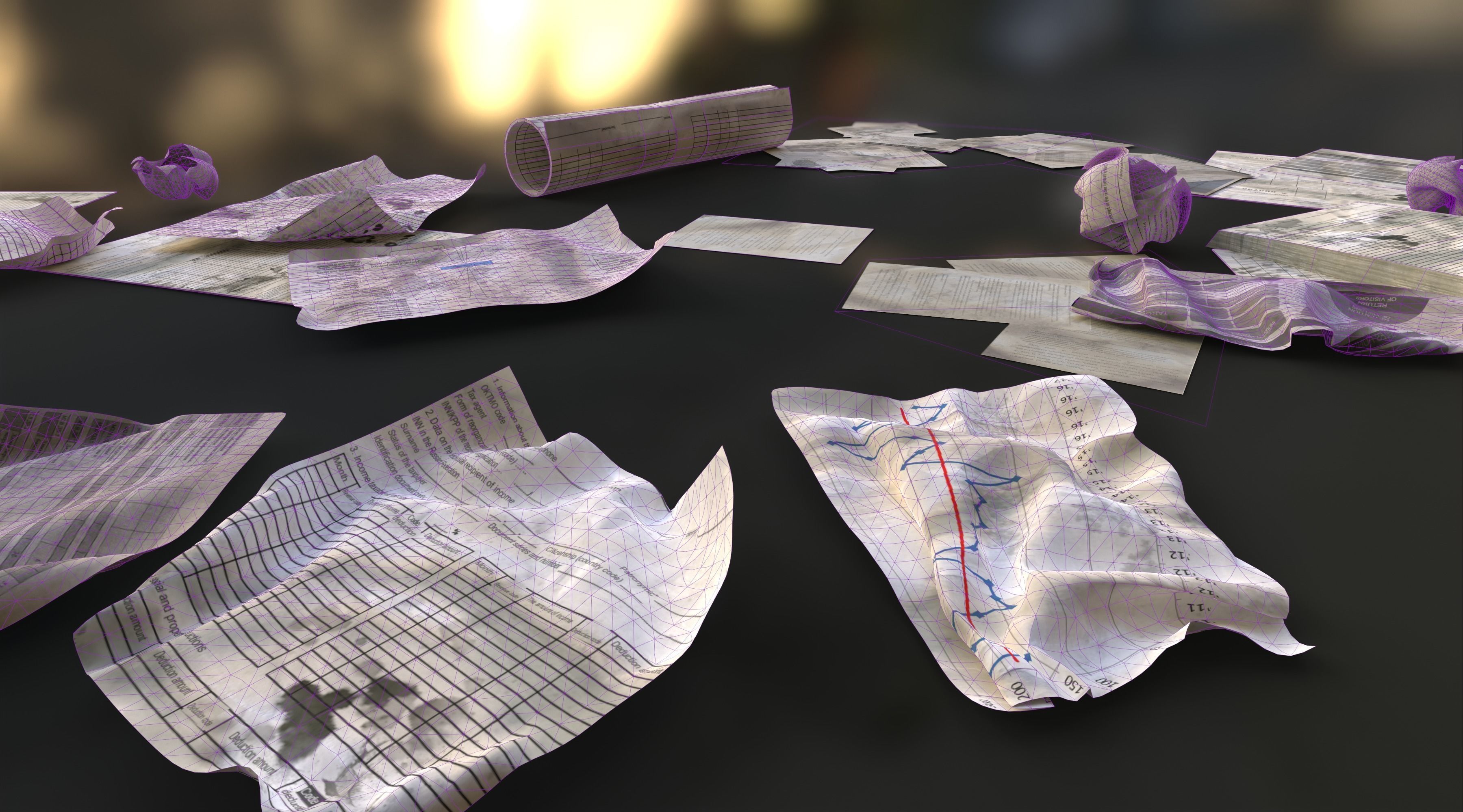 Scattered paper Low-poly 3D model_28