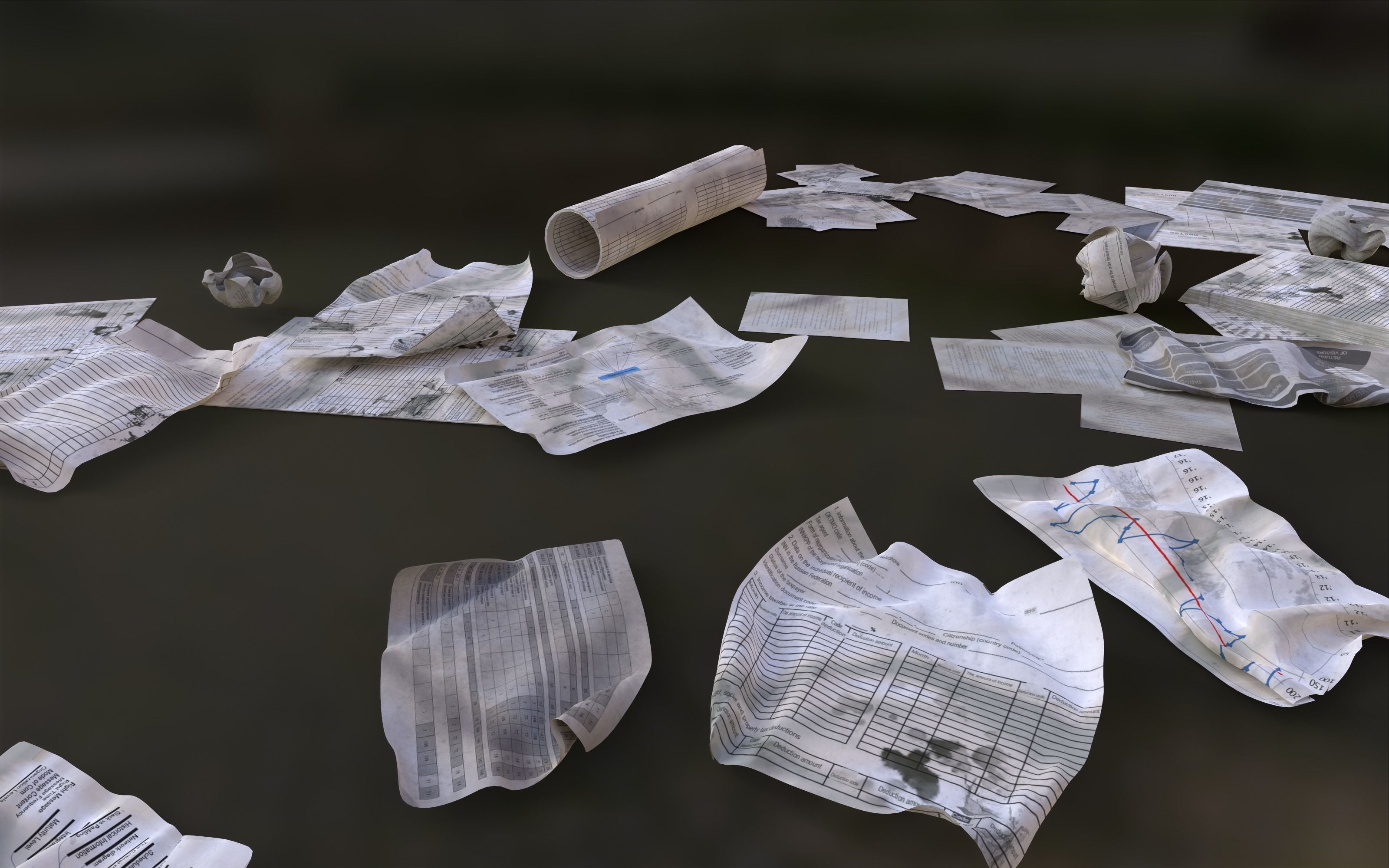 Scattered paper Low-poly 3D model_6