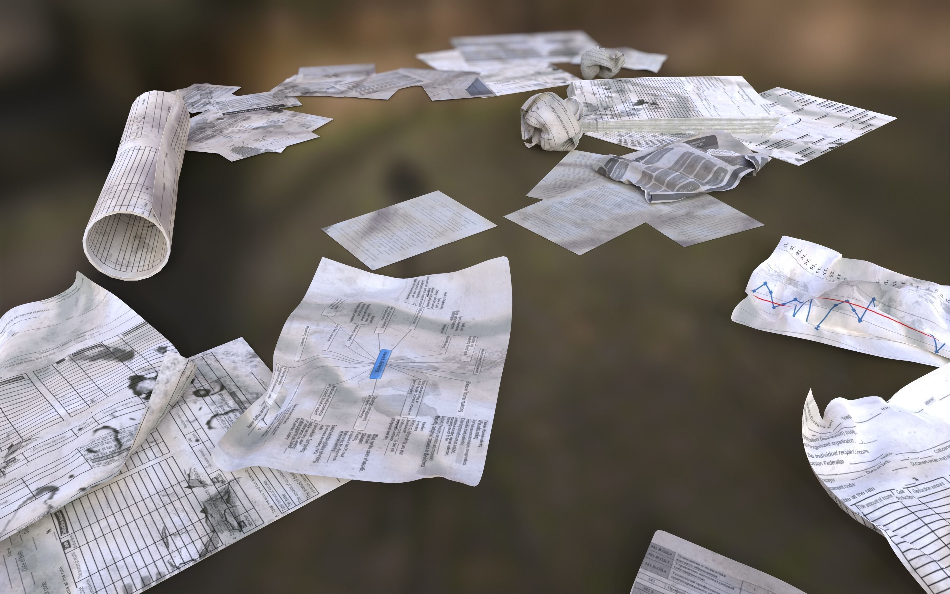 Scattered paper Low-poly 3D model_17
