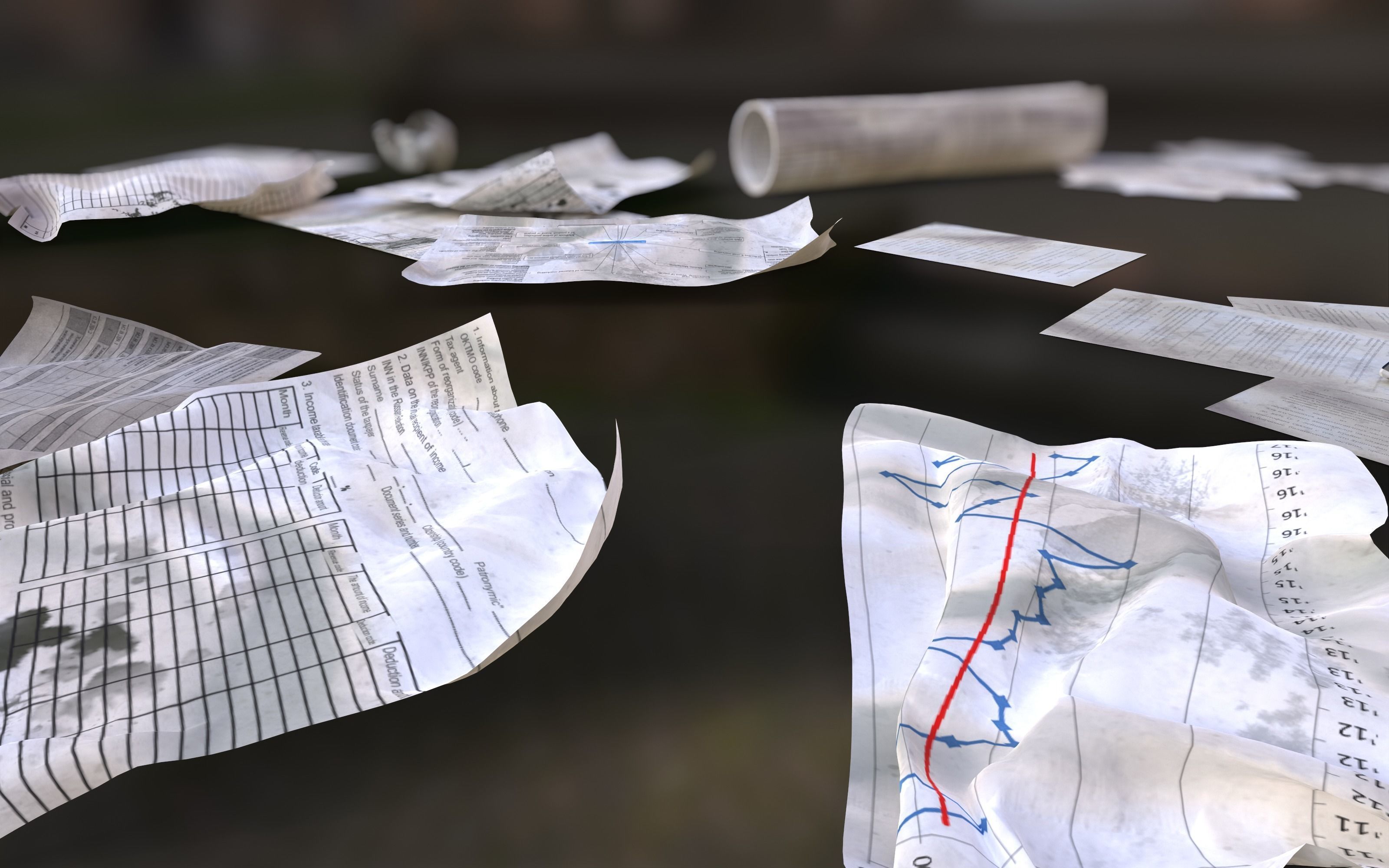 Scattered paper Low-poly 3D model_11