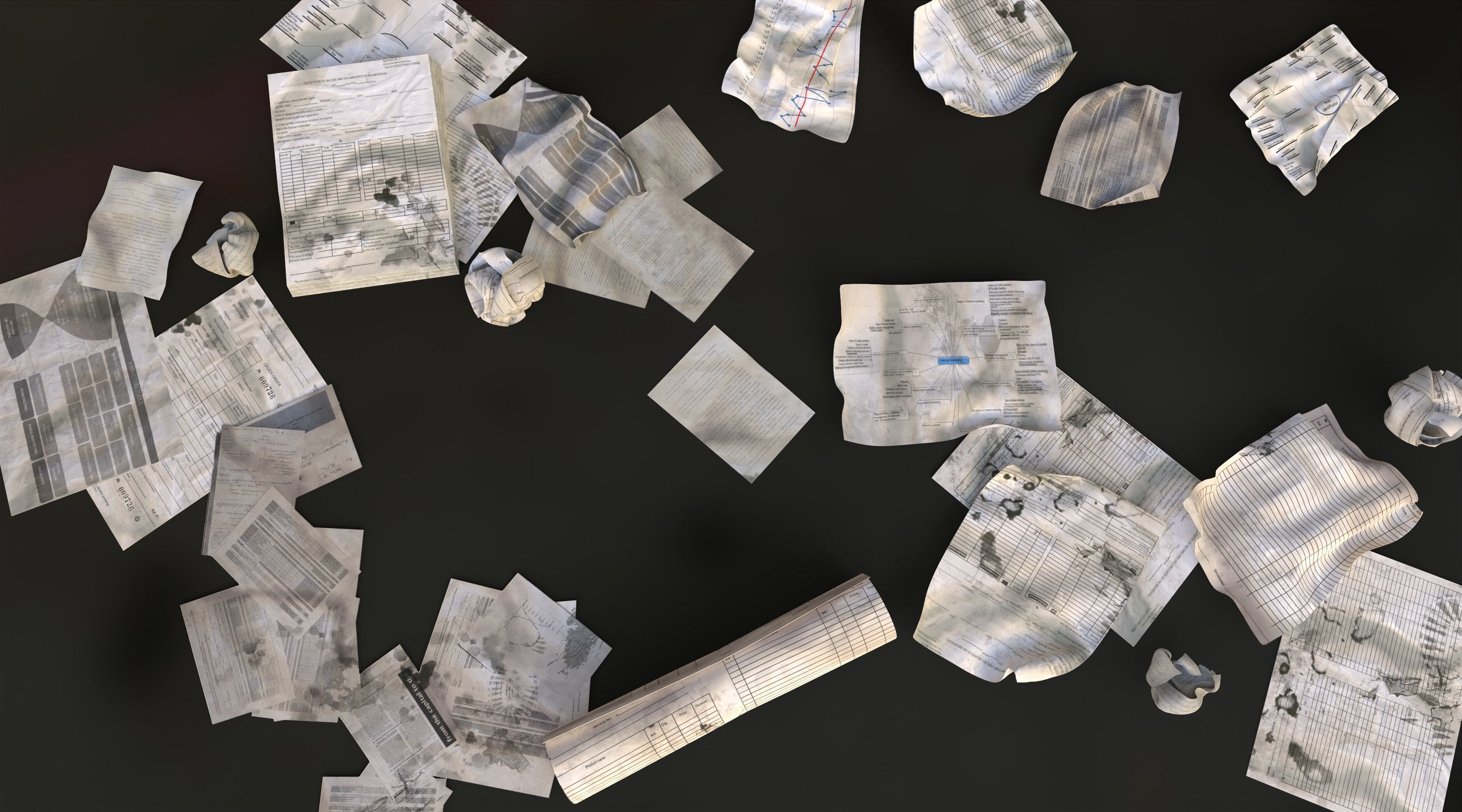 Scattered paper Low-poly 3D model_25