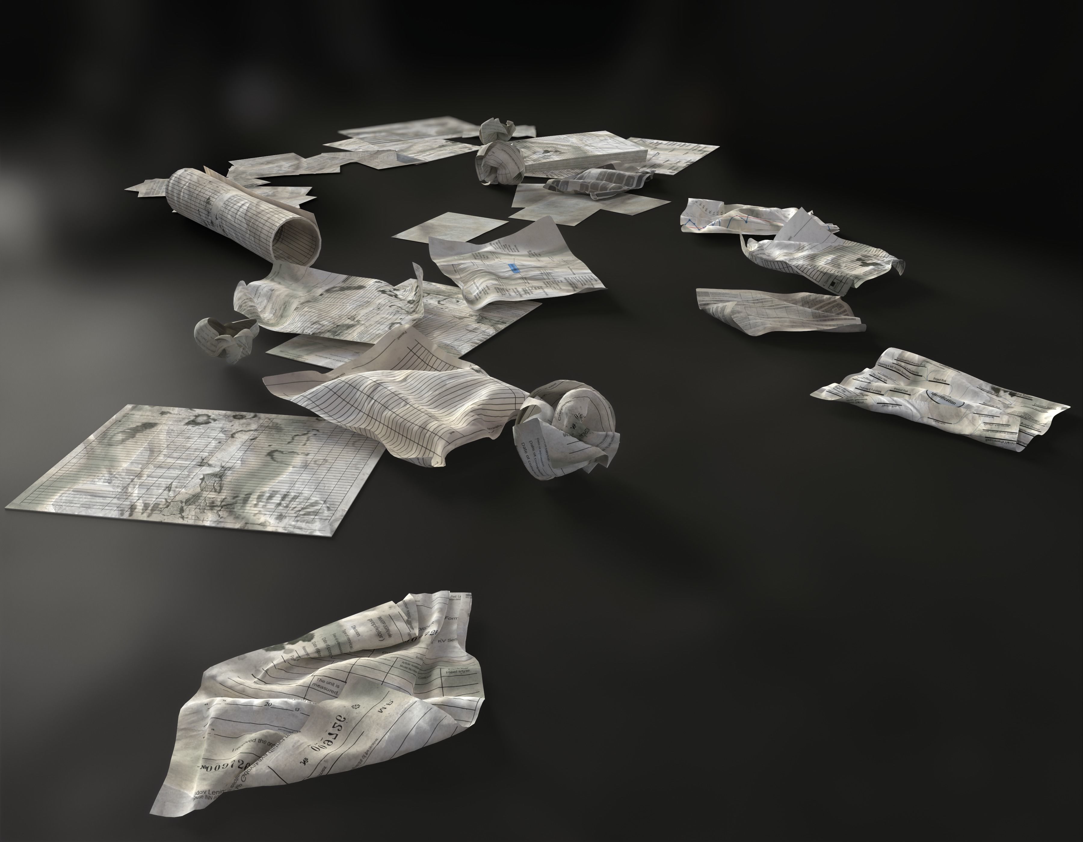 Scattered paper Low-poly 3D model_33