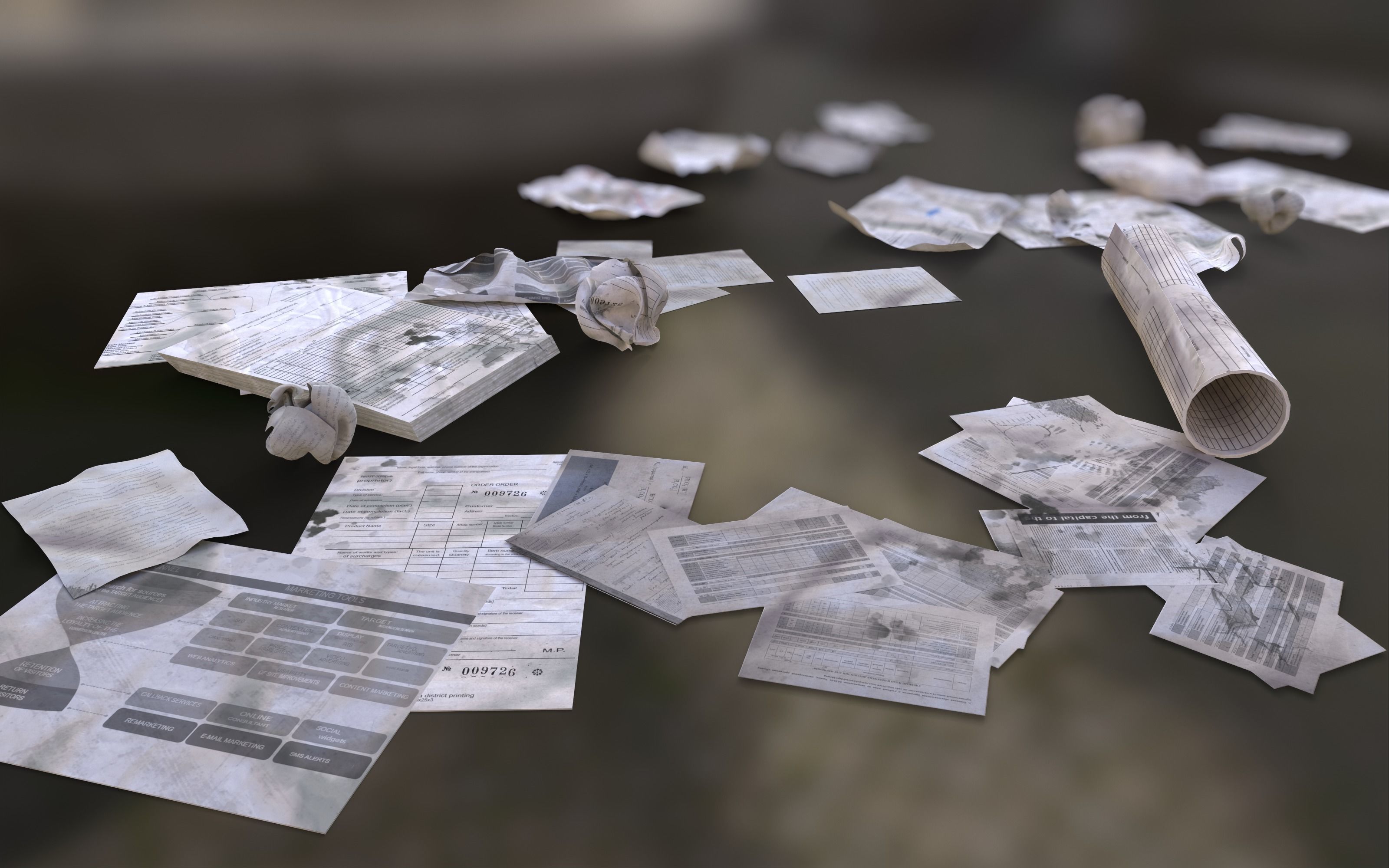 Scattered paper Low-poly 3D model_10