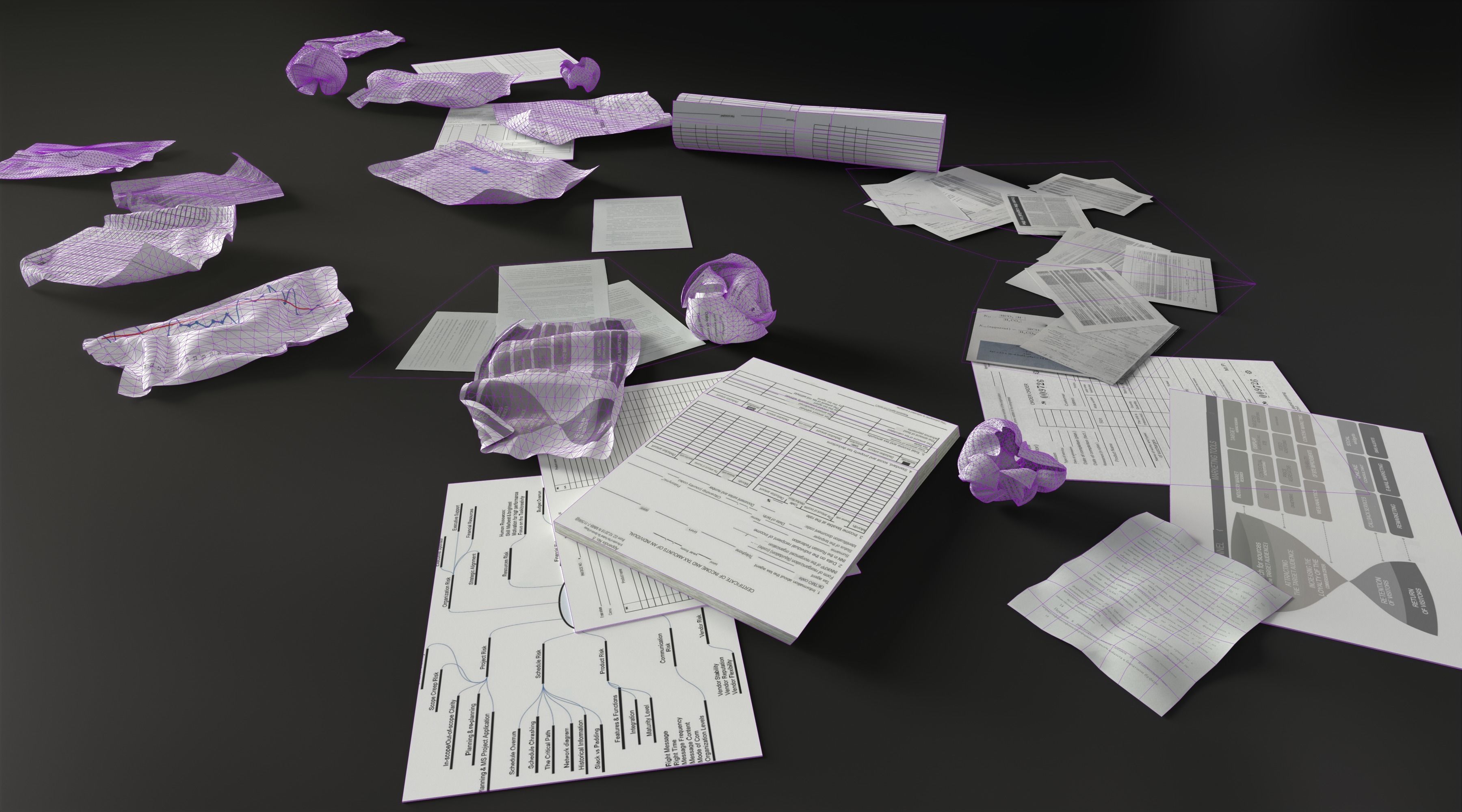 Scattered paper Low-poly 3D model_16