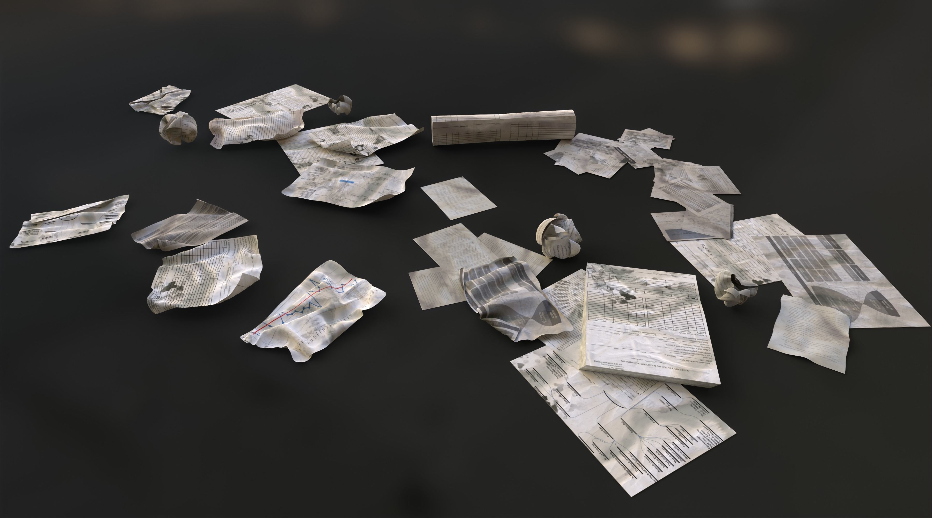 Scattered paper Low-poly 3D model_29