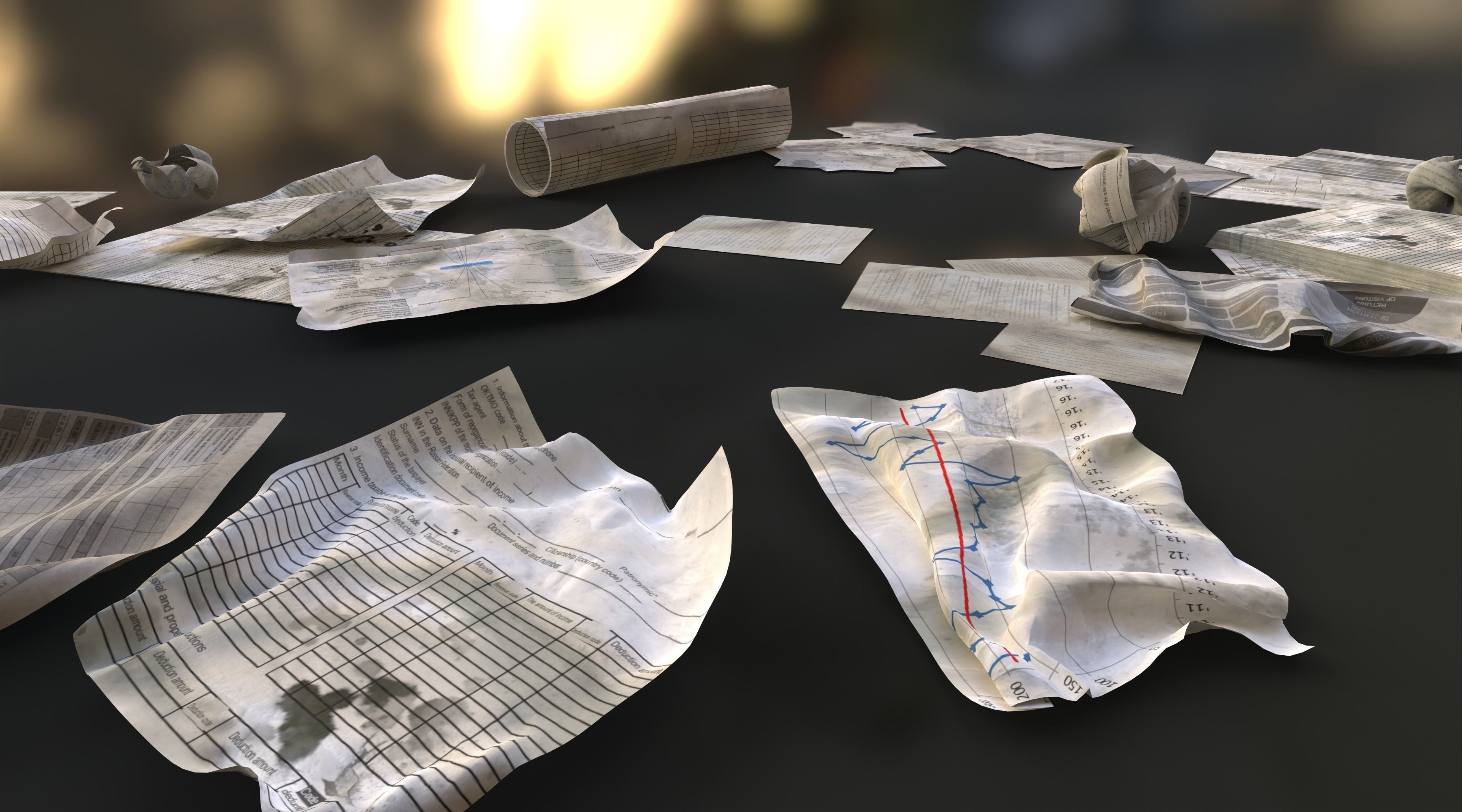 Scattered paper Low-poly 3D model_13