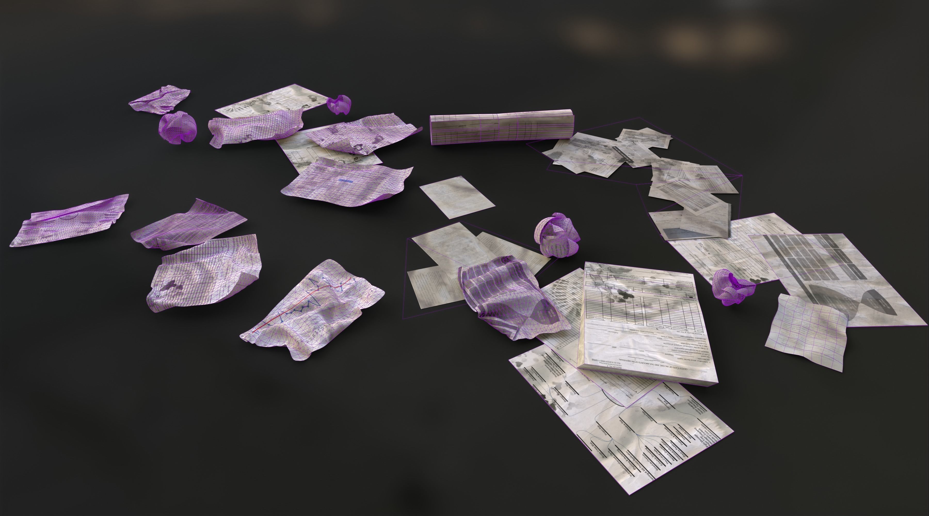 Scattered paper Low-poly 3D model_30