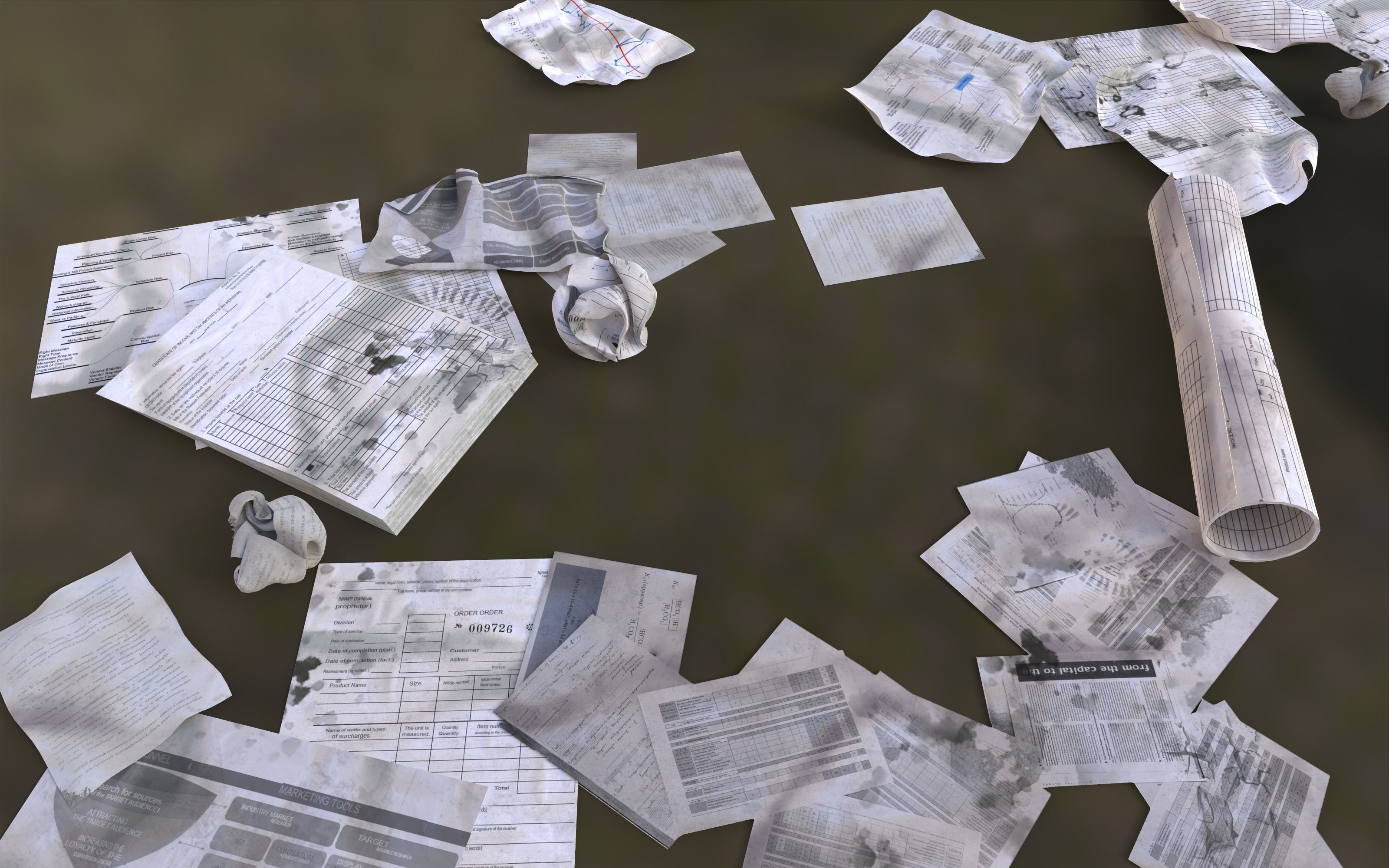 Scattered paper Low-poly 3D model_9