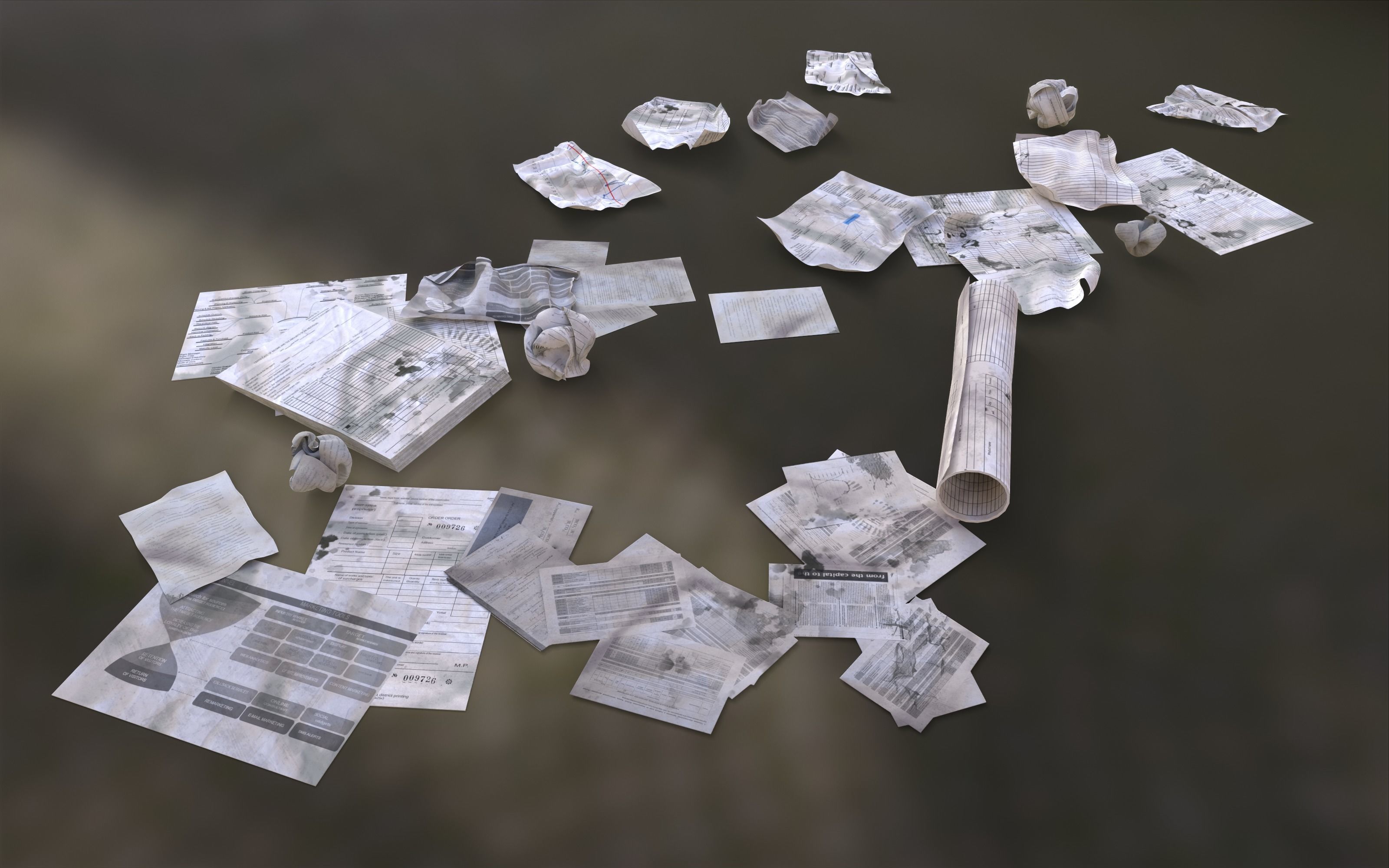Scattered paper Low-poly 3D model_18