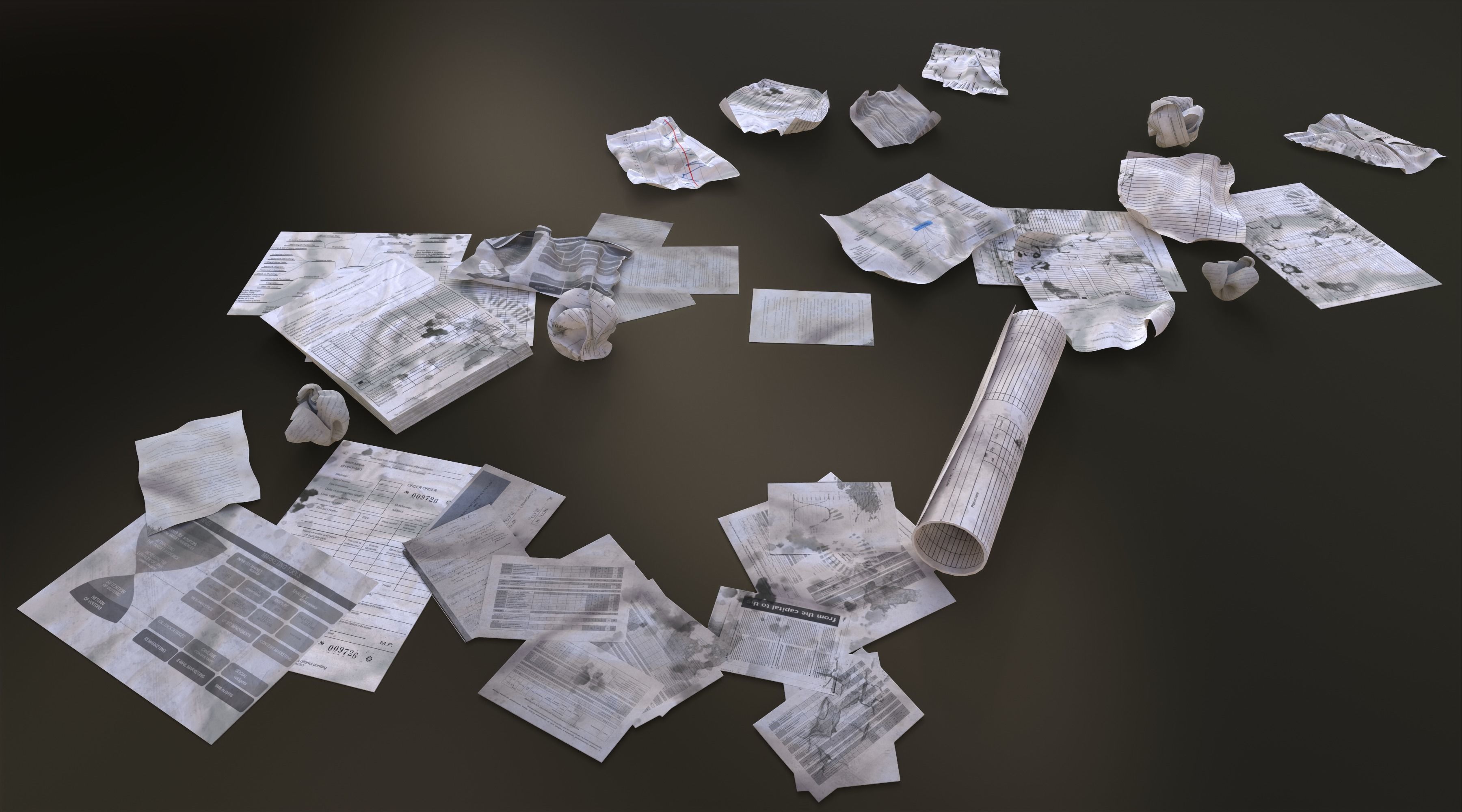 Scattered paper Low-poly 3D model_22