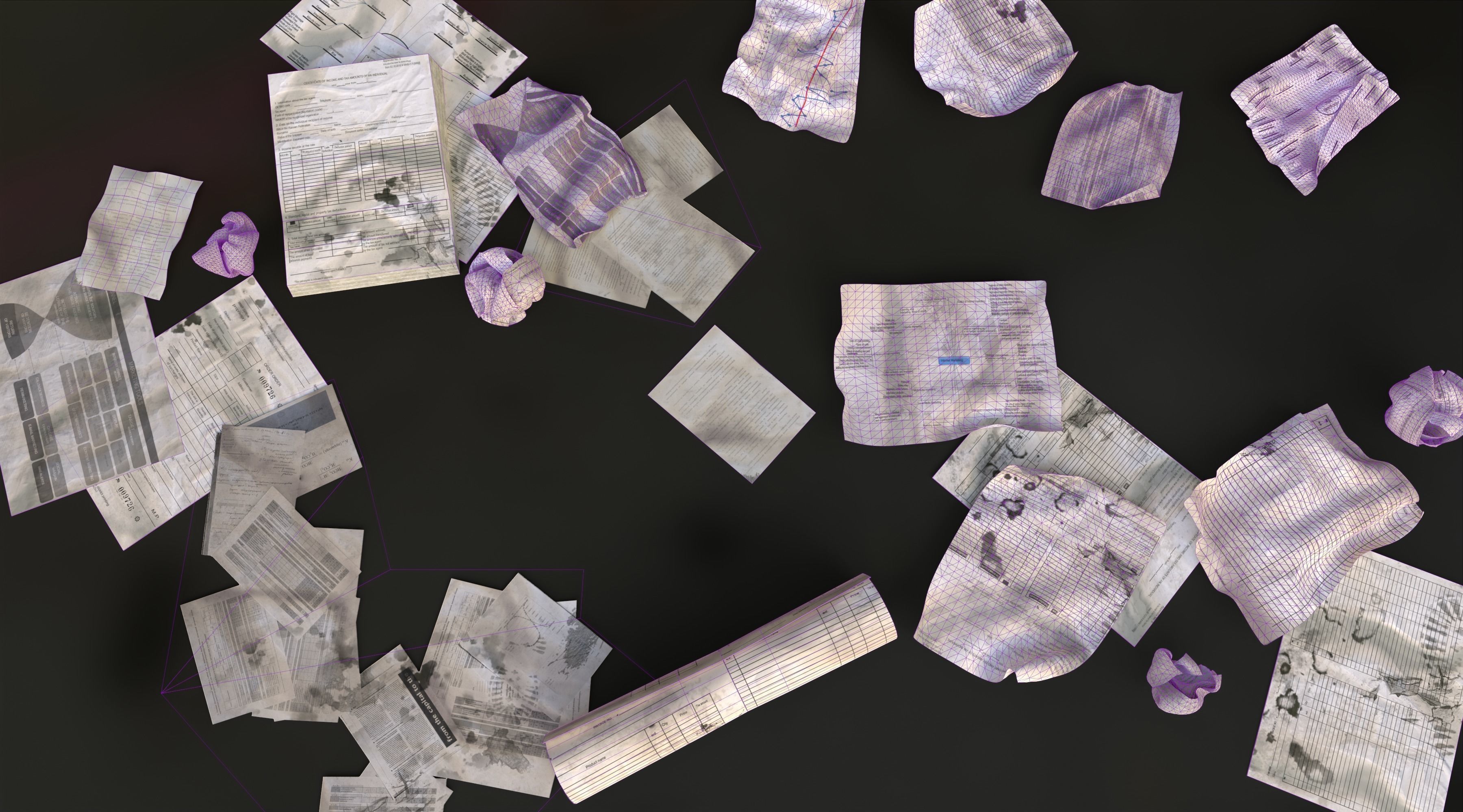 Scattered paper Low-poly 3D model_27