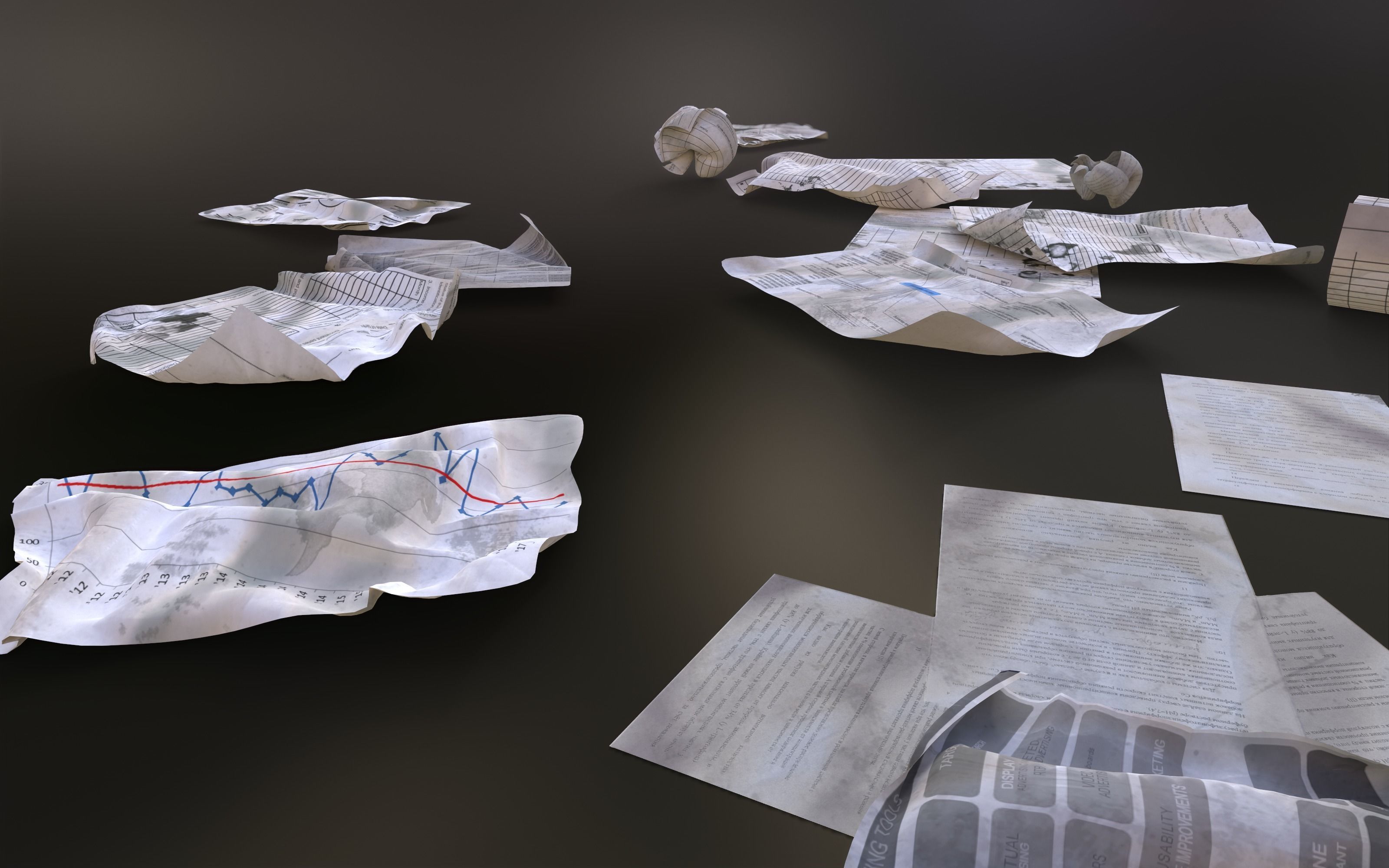 Scattered paper Low-poly 3D model_21