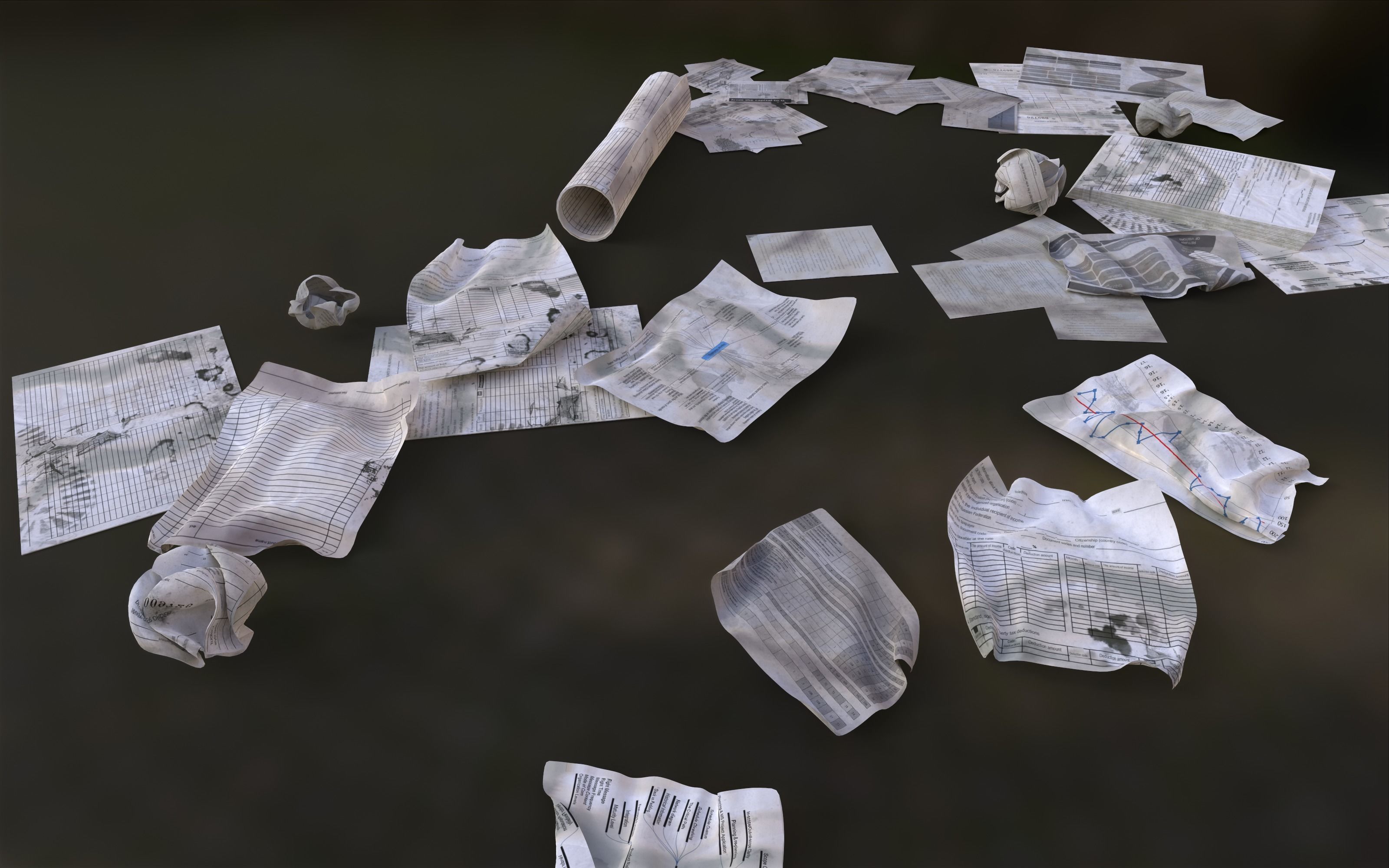 Scattered paper Low-poly 3D model_8
