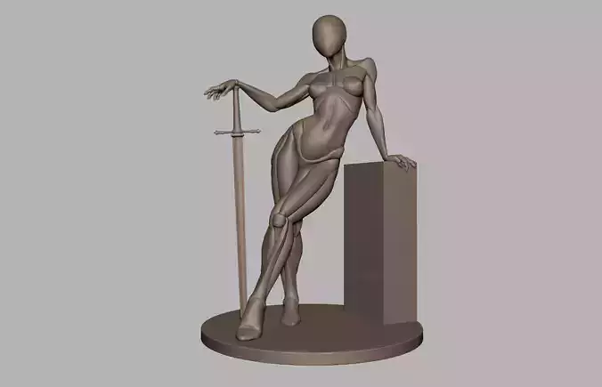 Posed female basemeshes with blade and box