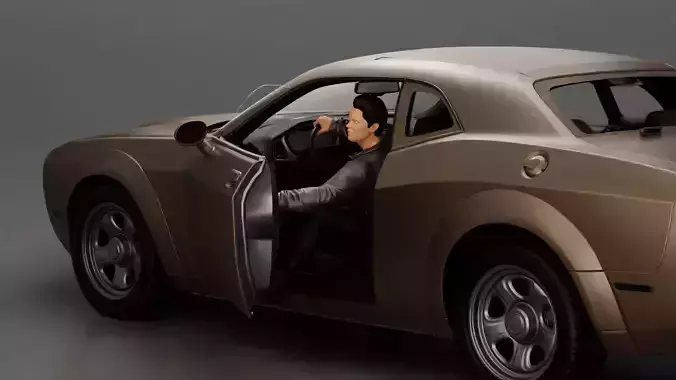 Man in a leather jacket sitting on the car closing the car door 3D print model