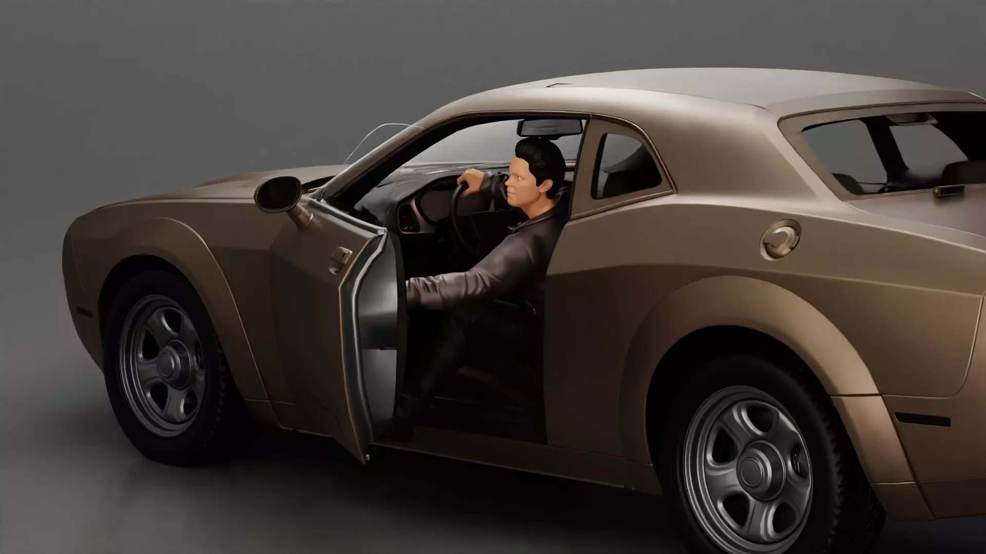 Man in a leather jacket sitting on the car closing the car door 3D print model