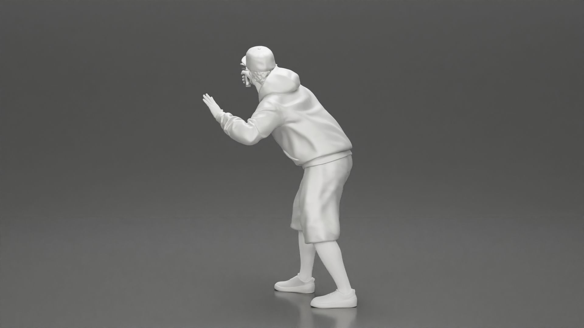 gangster man in a hoodie and cap shooting a gun behind the car 3D print model_21