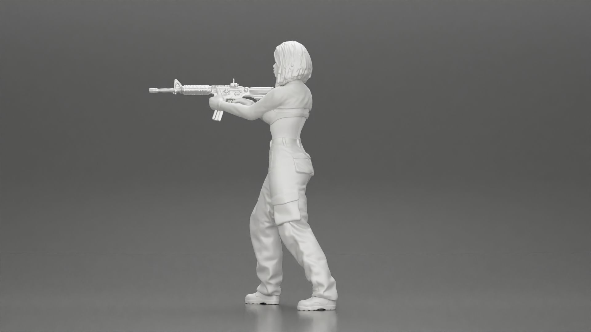 Armed girl going to shoot a gun in a bra with short hair 3D print model_11