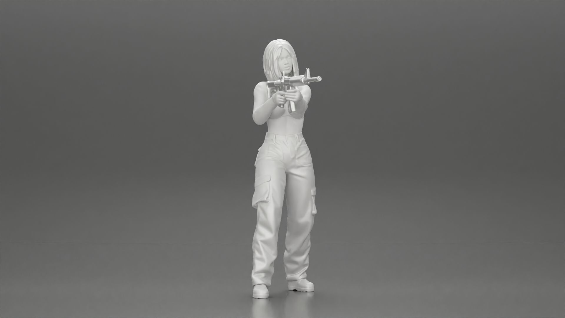 Armed girl going to shoot a gun in a bra with short hair 3D print model_7