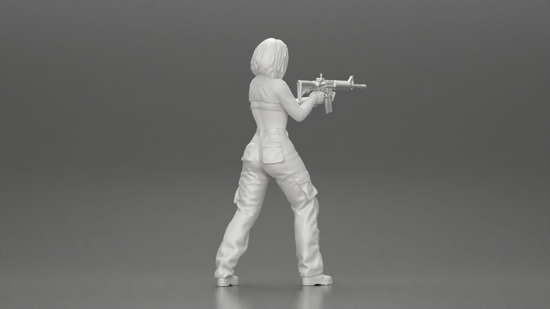 Armed girl going to shoot a gun in a bra with short hair 3D print model_9