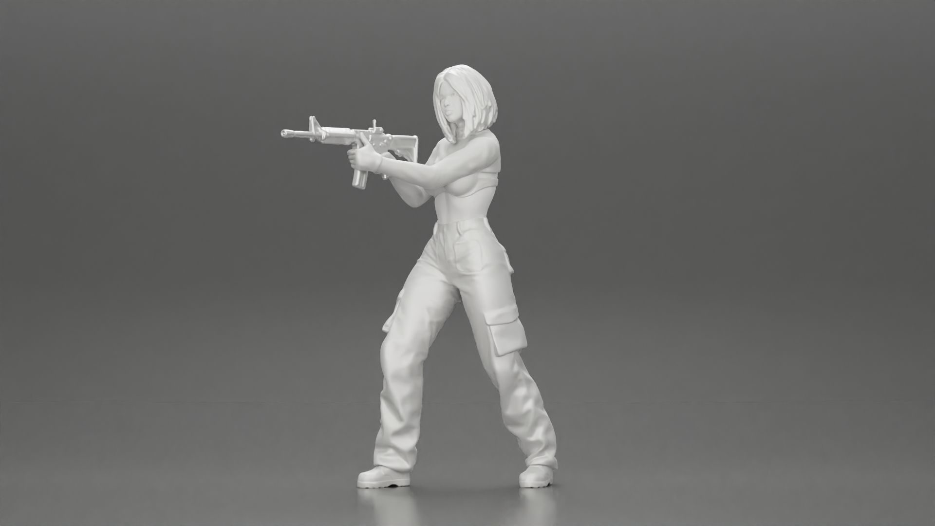 Armed girl going to shoot a gun in a bra with short hair 3D print model_6