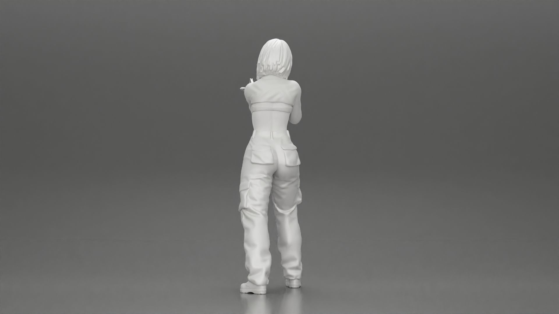 Armed girl going to shoot a gun in a bra with short hair 3D print model_10