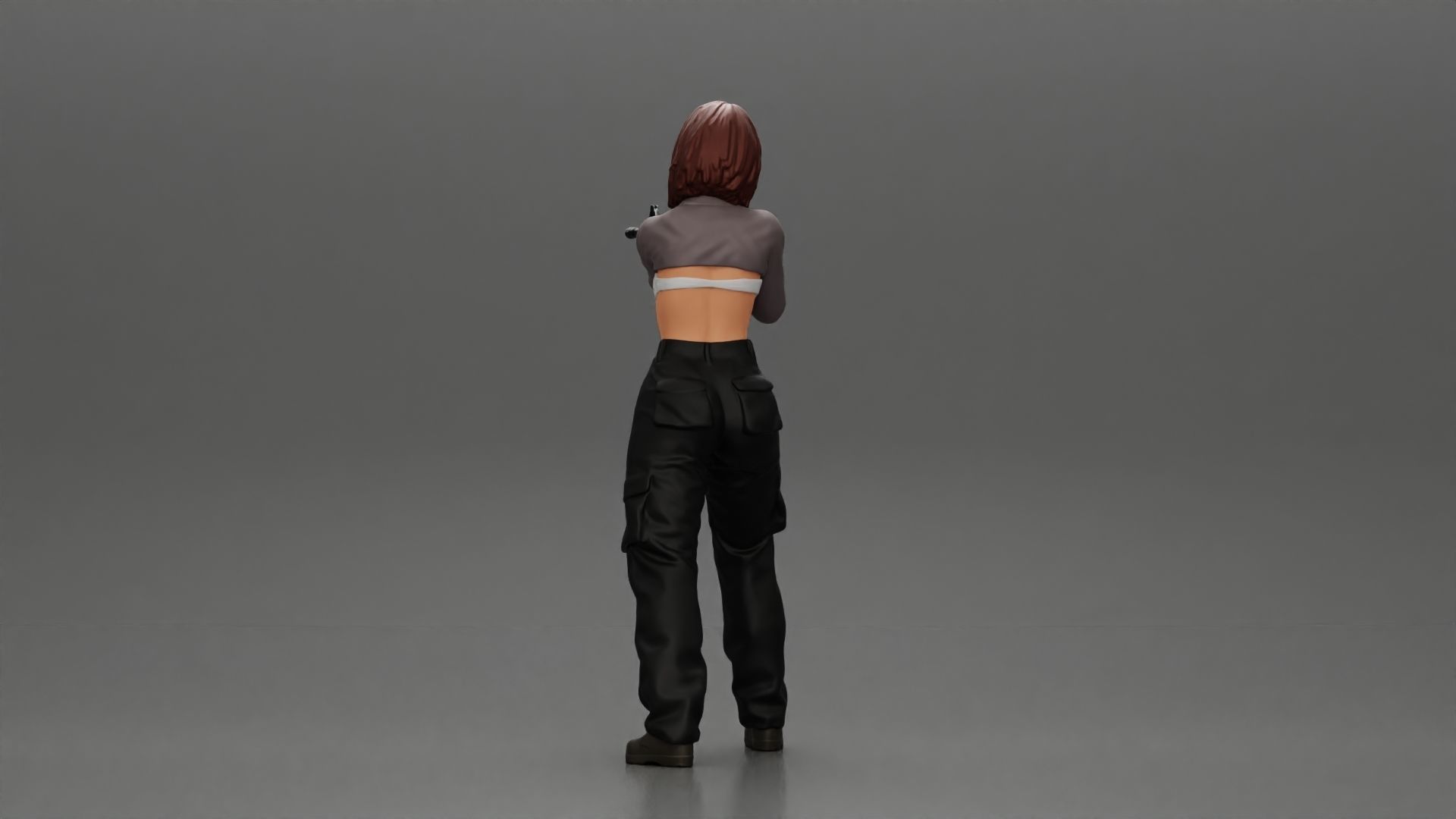 Armed girl going to shoot a gun in a bra with short hair 3D print model_4