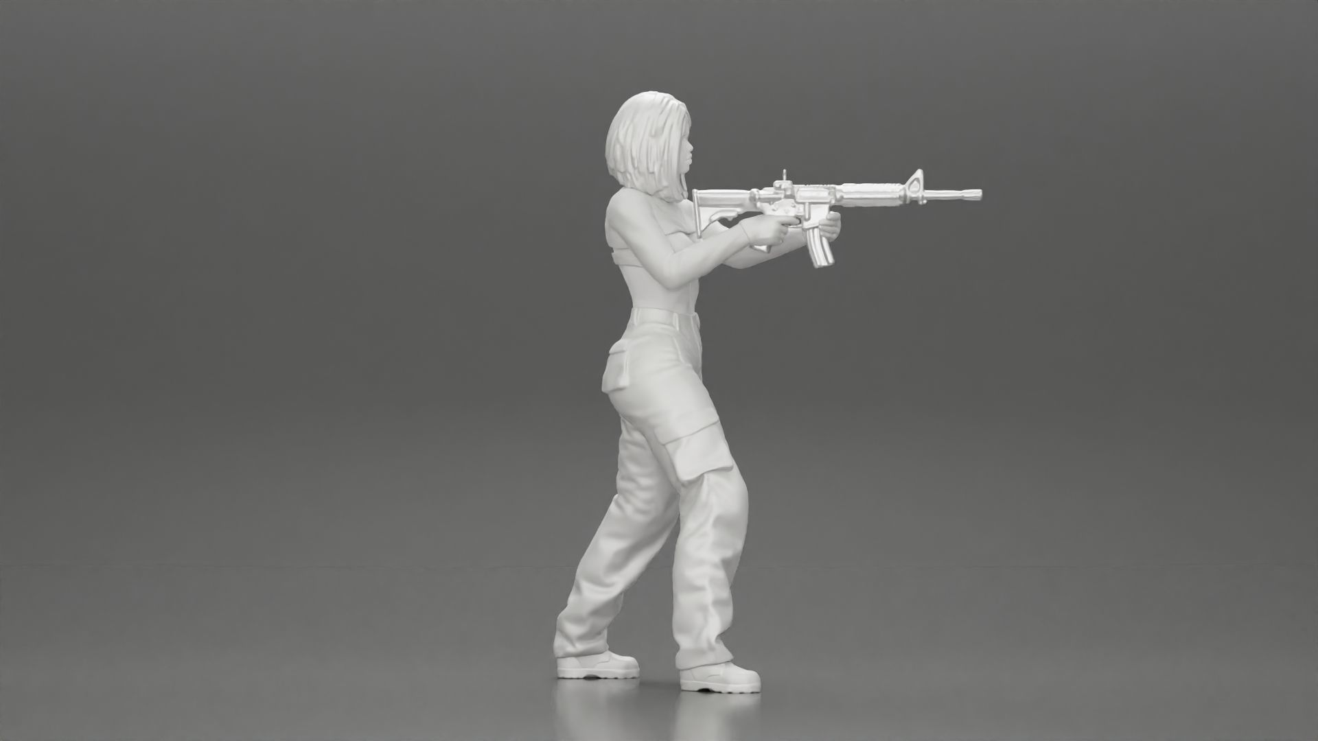 Armed girl going to shoot a gun in a bra with short hair 3D print model_8