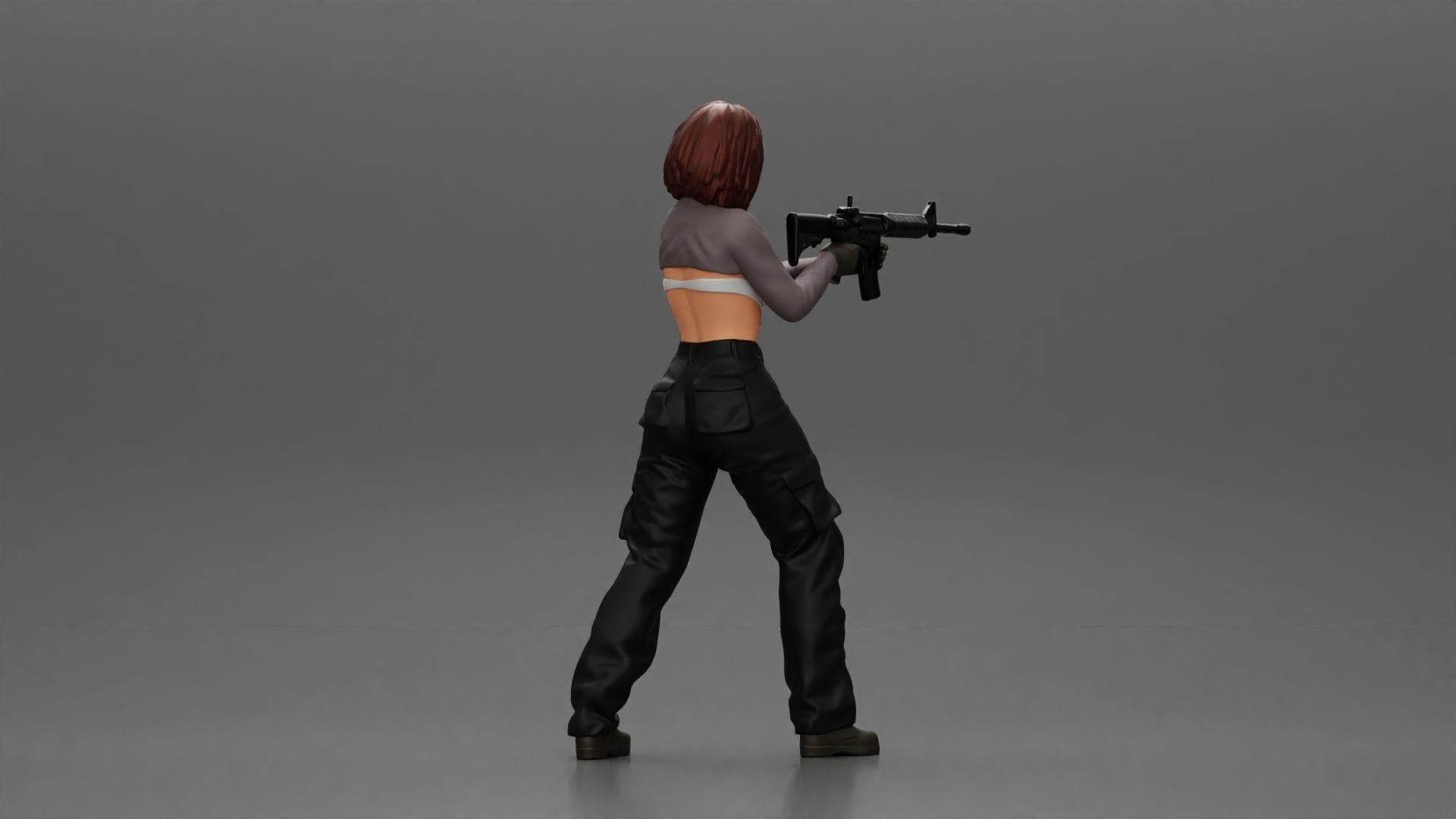 Armed girl going to shoot a gun in a bra with short hair 3D print model_3