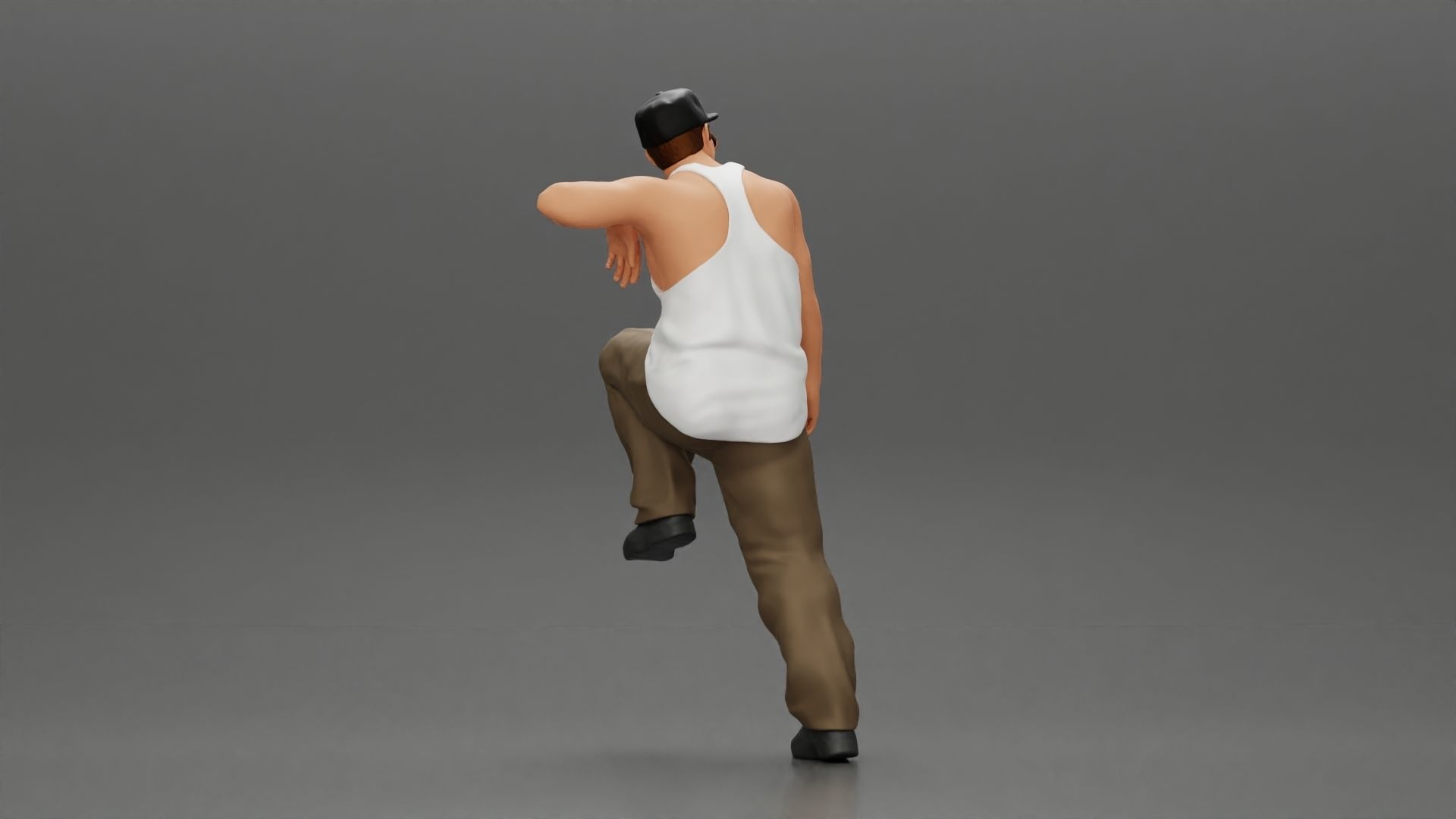 gangster wearing cap tank top with sunglasses leans against car 3D print model_3