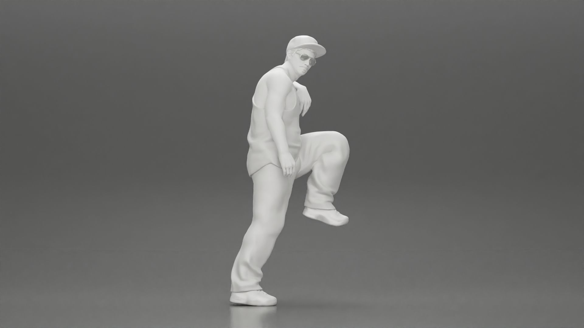 gangster wearing cap tank top with sunglasses leans against car 3D print model_7