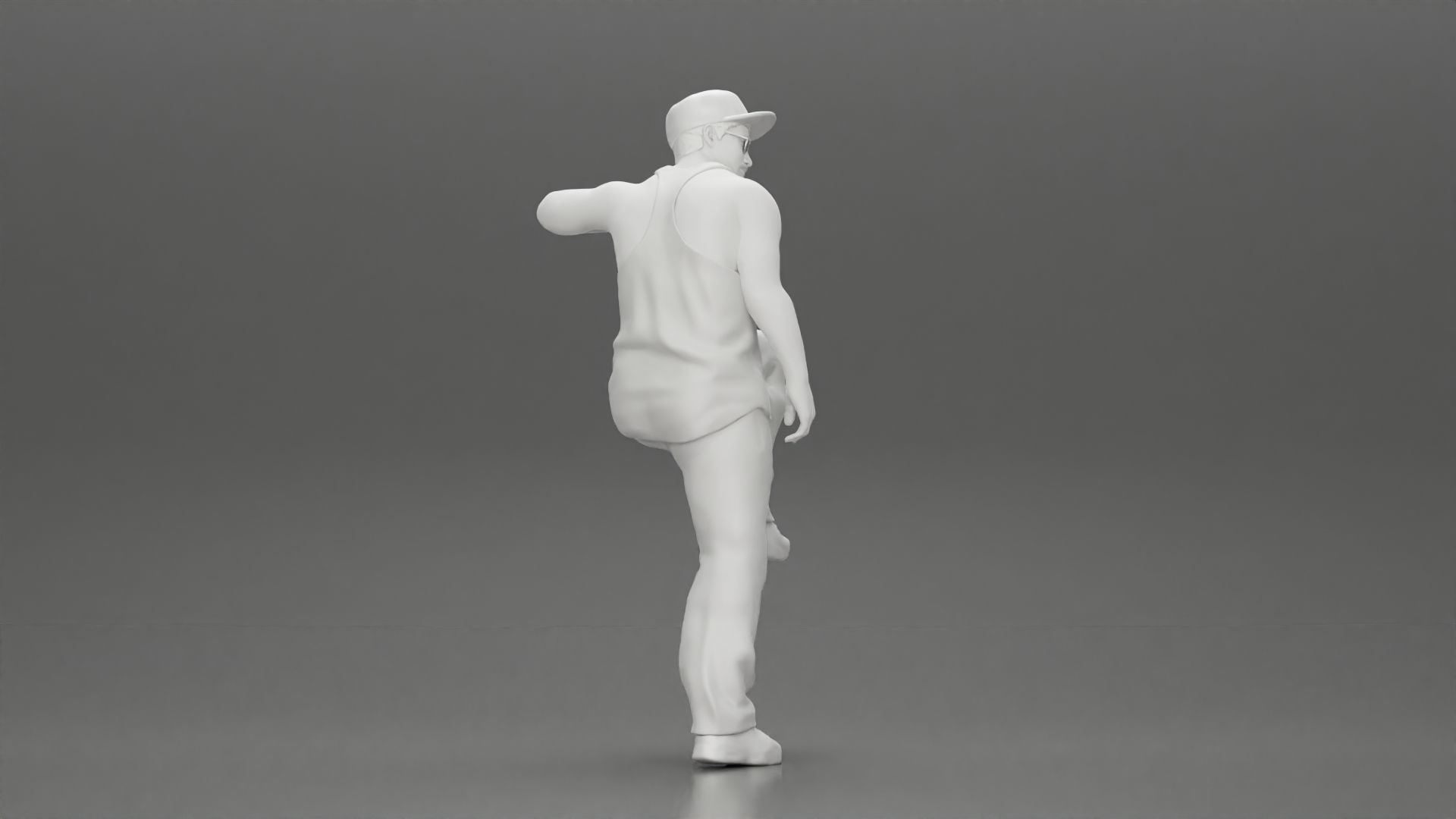 gangster wearing cap tank top with sunglasses leans against car 3D print model_8